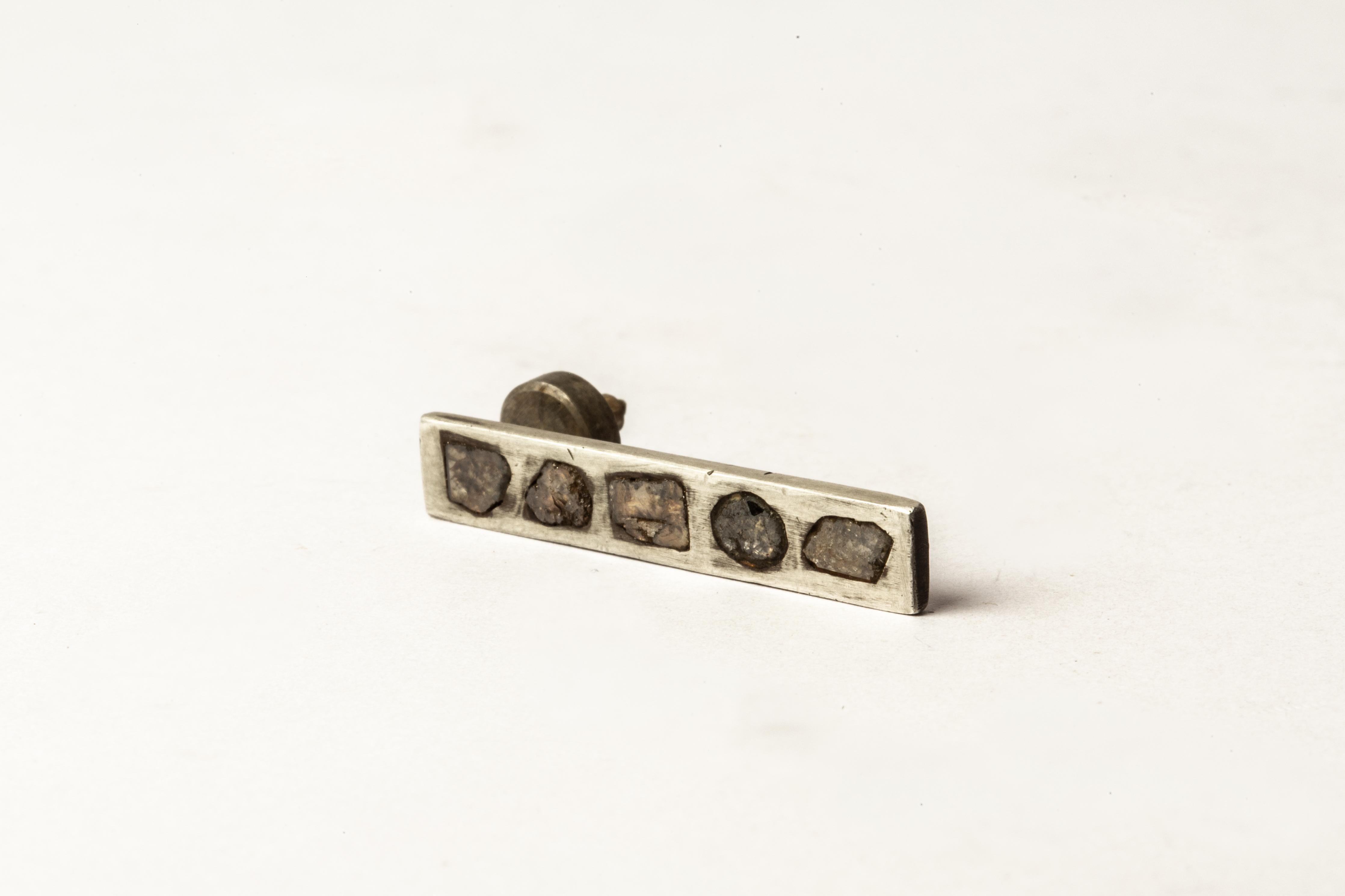Earring in the shape of Plate in sterling silver and slabs of rough diamond. These slabs are removed from a larger chunk of diamond. This item is made with a naturally occurring element and will vary from the photograph you see. Each stone fragment