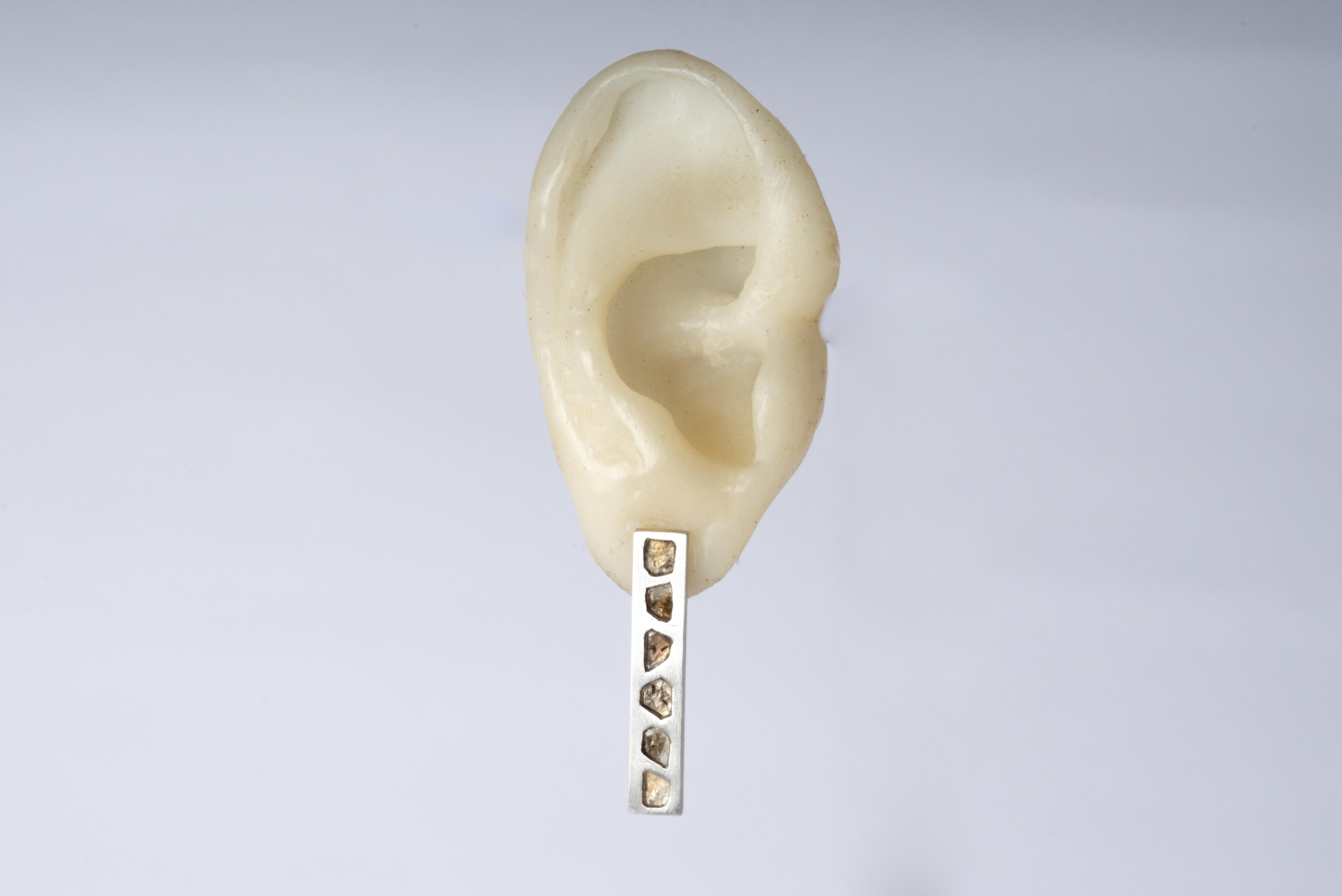 Rough Cut Plate Earring (0.6 CT, 6 Diamond Slabs, 34mm, MA+DIA) For Sale
