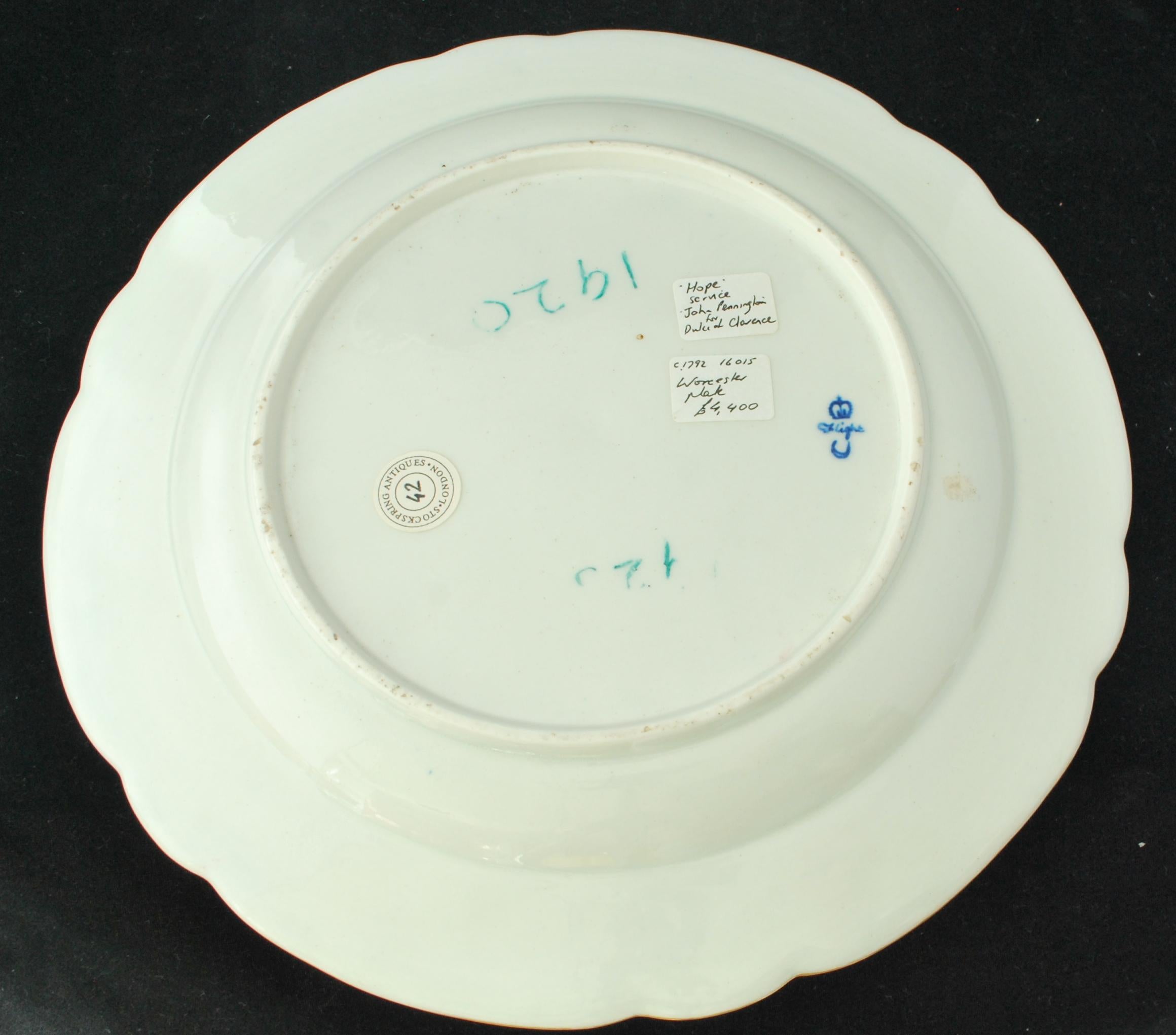 A dinner plate from The Hope Service: a service commissioned by HRH The Duke of Clarence – who later became King William IV.

These plates show up from time to time, but rarely in such good condition. The gilding in particular is lovely and bright.