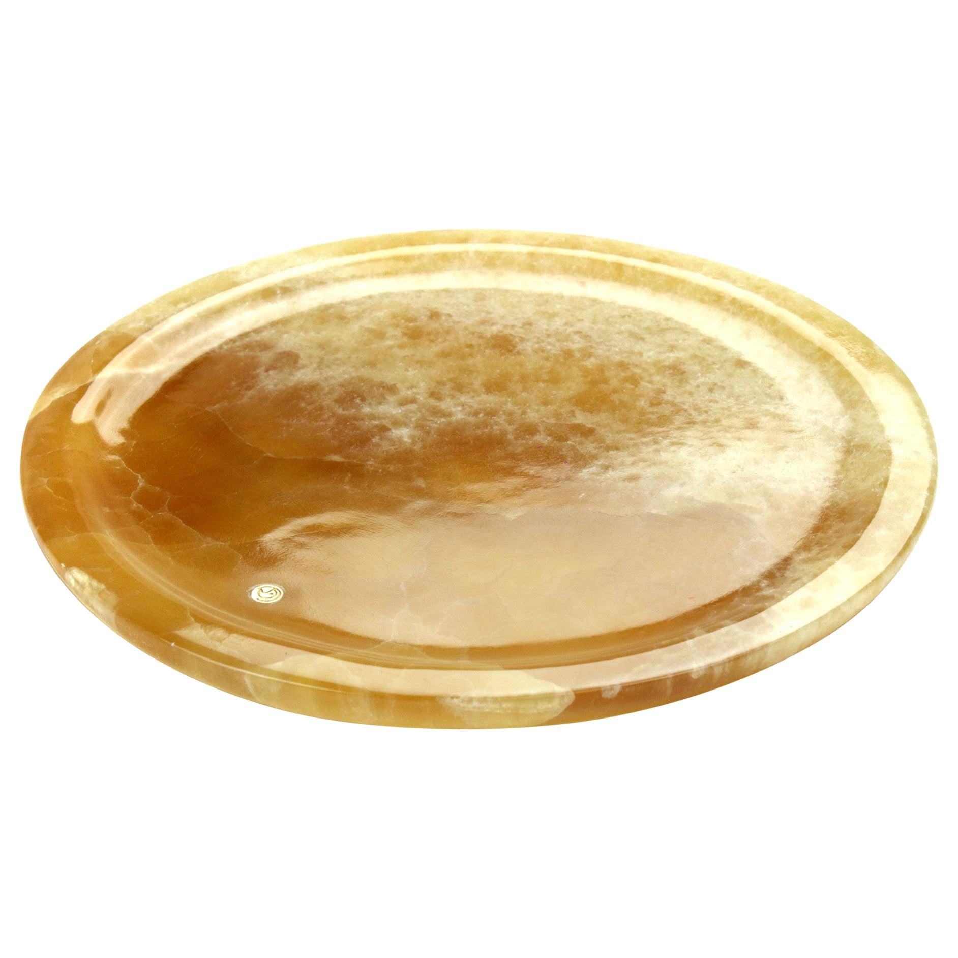 Plate Platters Serveware Amber Onyx Marble Hand-Carved Italy Collectible Design For Sale
