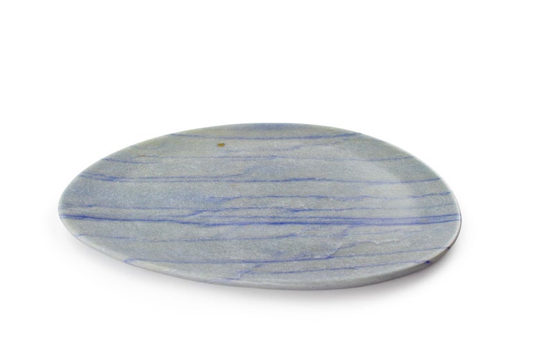 Modern Plate Platters Serveware Blue Azul Macaubas Marble Collectible Hand-carved Italy For Sale