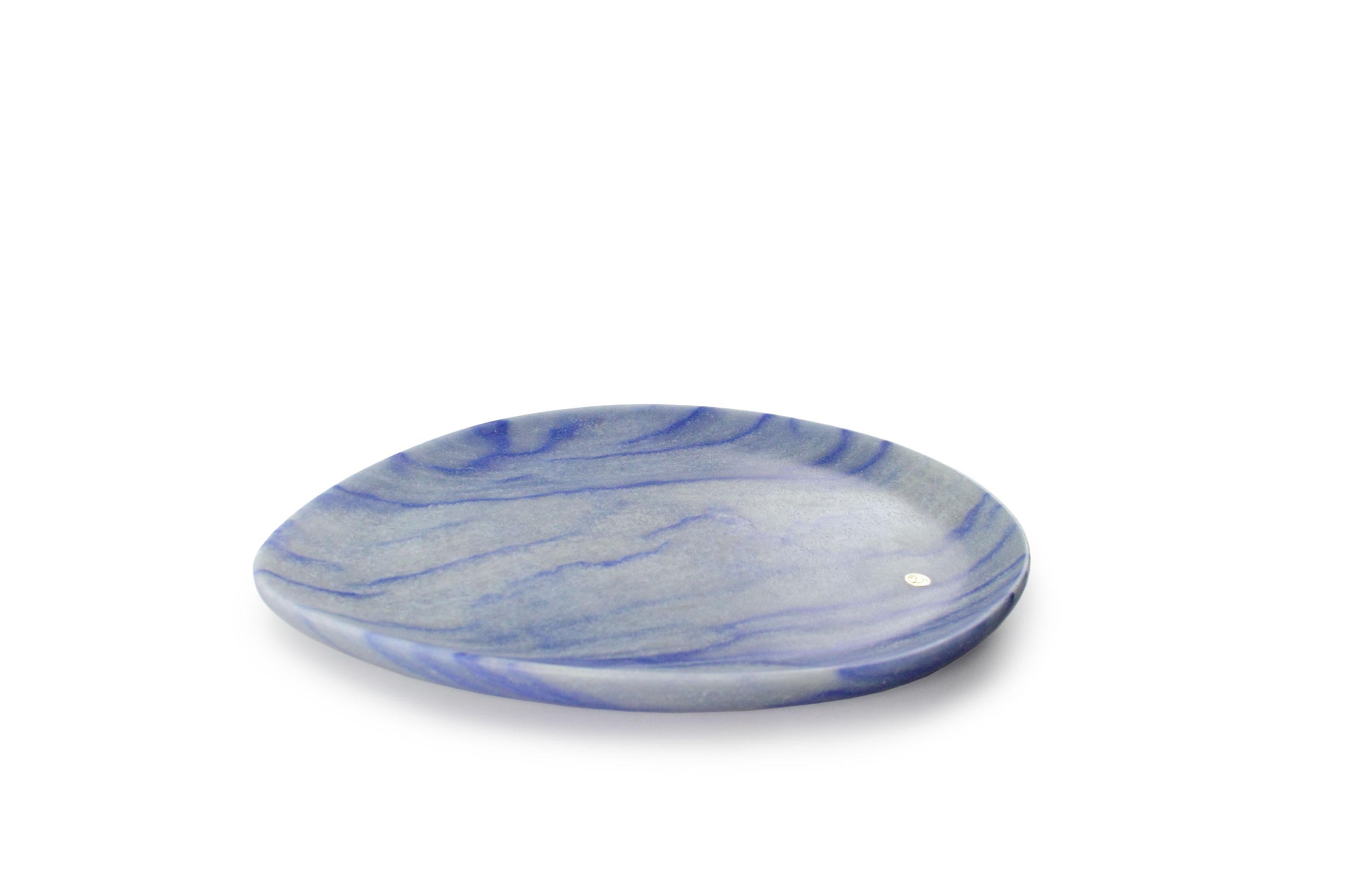 Modern Plate Platters Serveware Blue Azul Macaubas Marble Collectible Hand-carved Italy