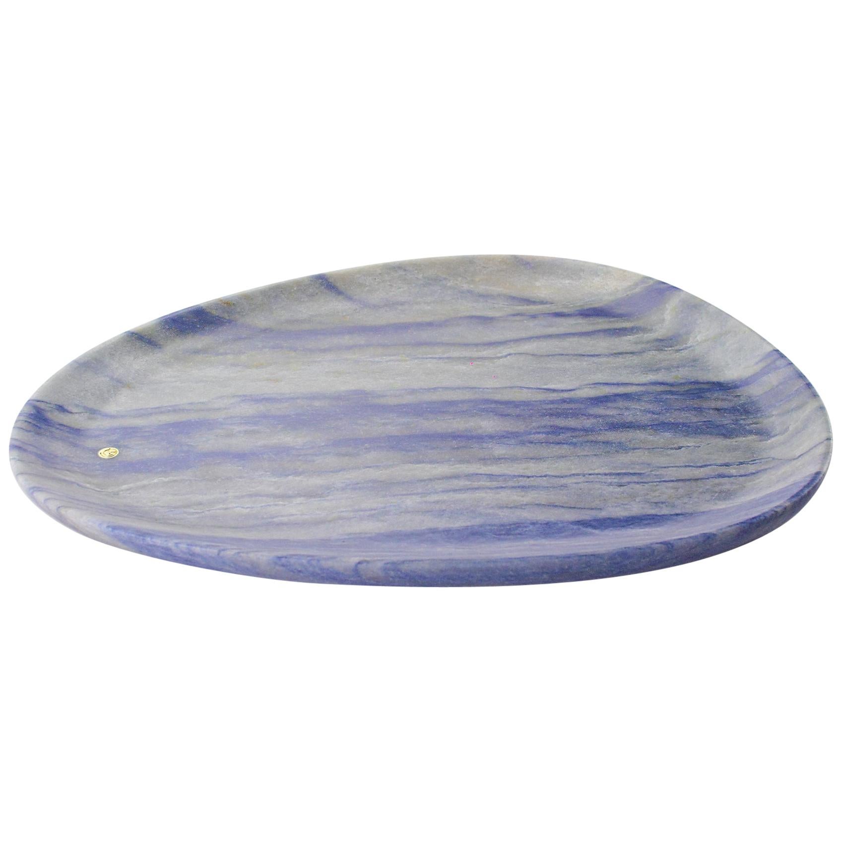 Servierplatten Serviergeschirr Blau Azul Macaubas Marmor Sammlerstück Handgeschnitzt Italien