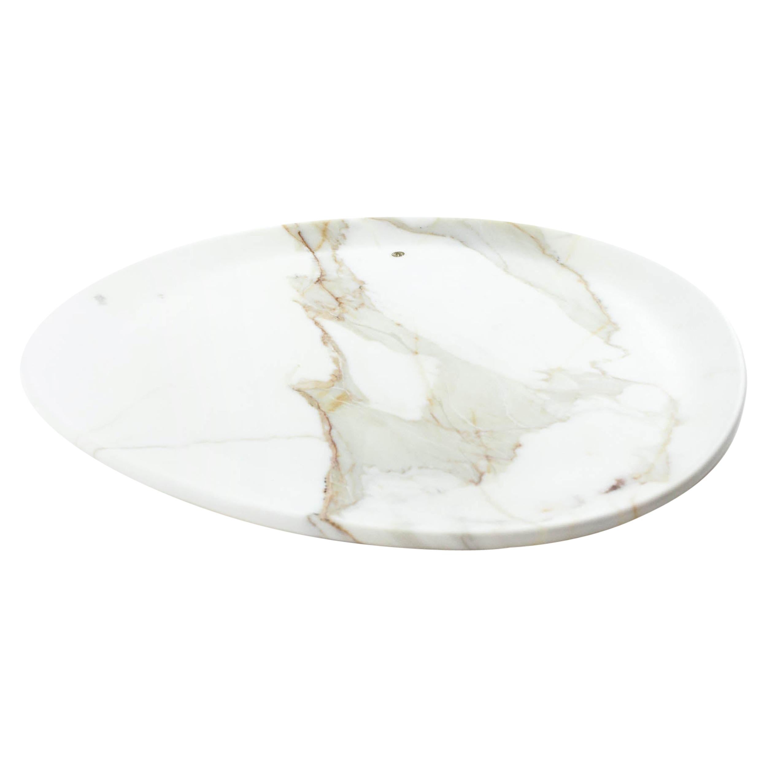 Plate Platter Serveware White Calacatta Marble Collectible Design Hand-carved