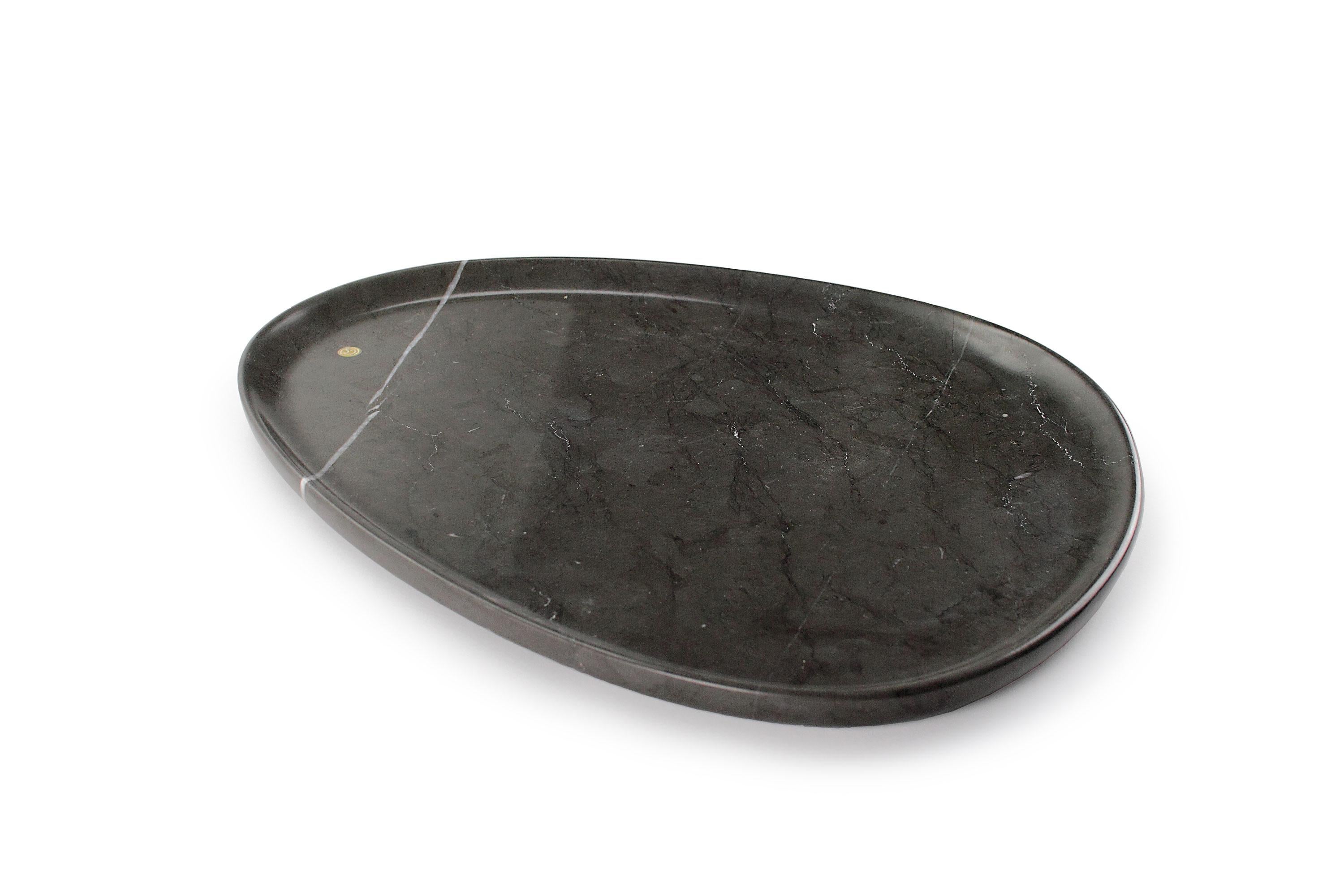 Modern Plate Platter Serveware Solid Grey Stone Collectible Design Italy Hand-carved 