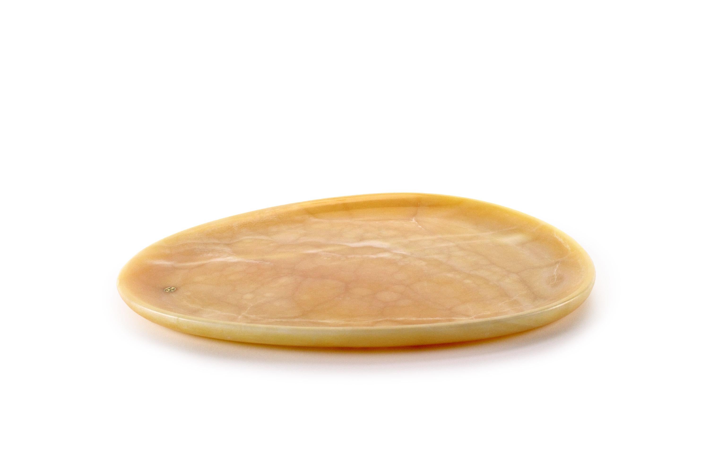 Moderno Piatti Piatti da tavola Arancio Onice Marmo da collezione scolpiti a mano Italia in vendita