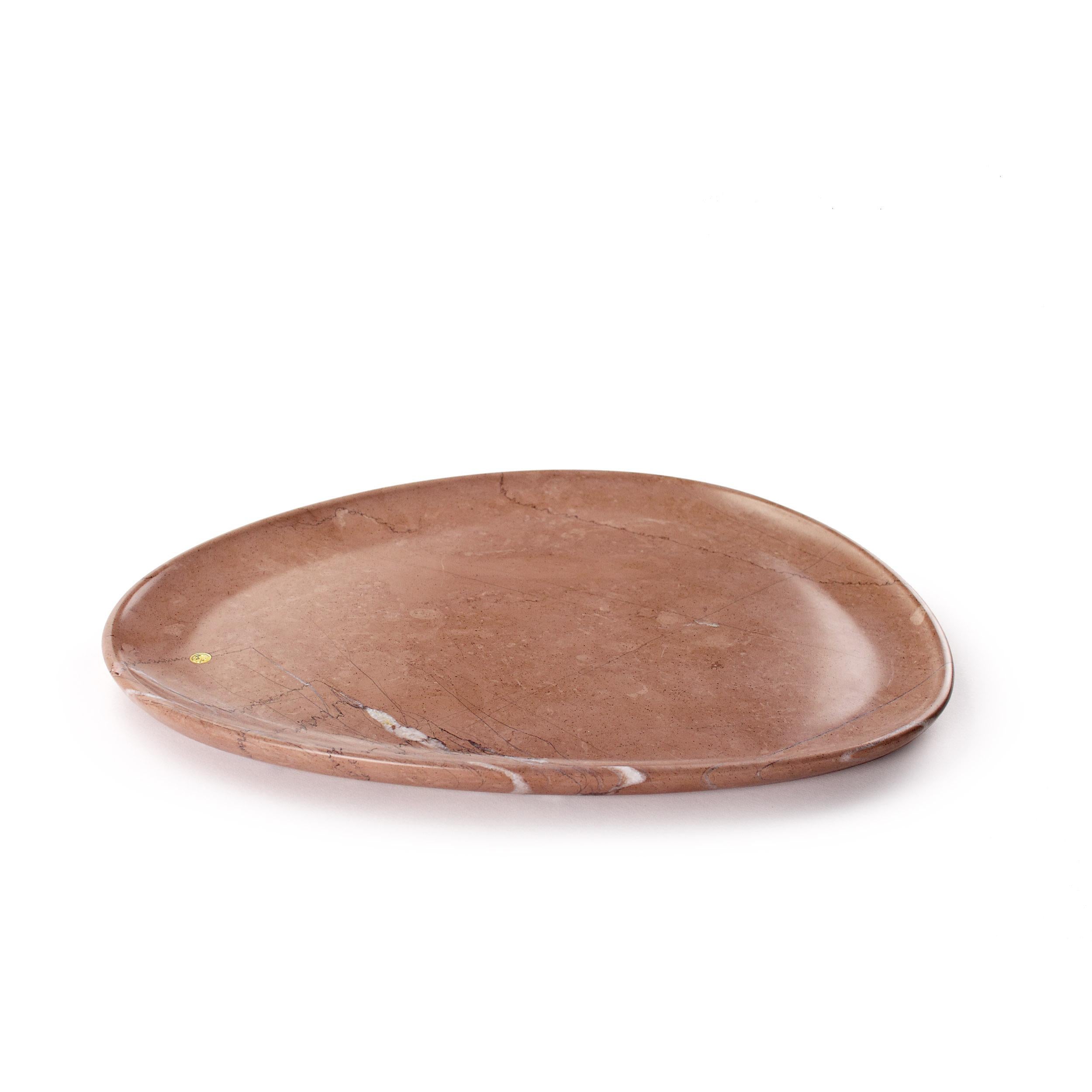 Hand carved presentation plate from pink Assisi stone. Multiple use as plates, platters and placers. 

Dimensions: Medium - L 30 W 28 H 1.8 cm, also available: Small - L 24 W 20 H 1.8 cm / Big - L 36 W 35 H 1.8 cm.
Available in different marbles,