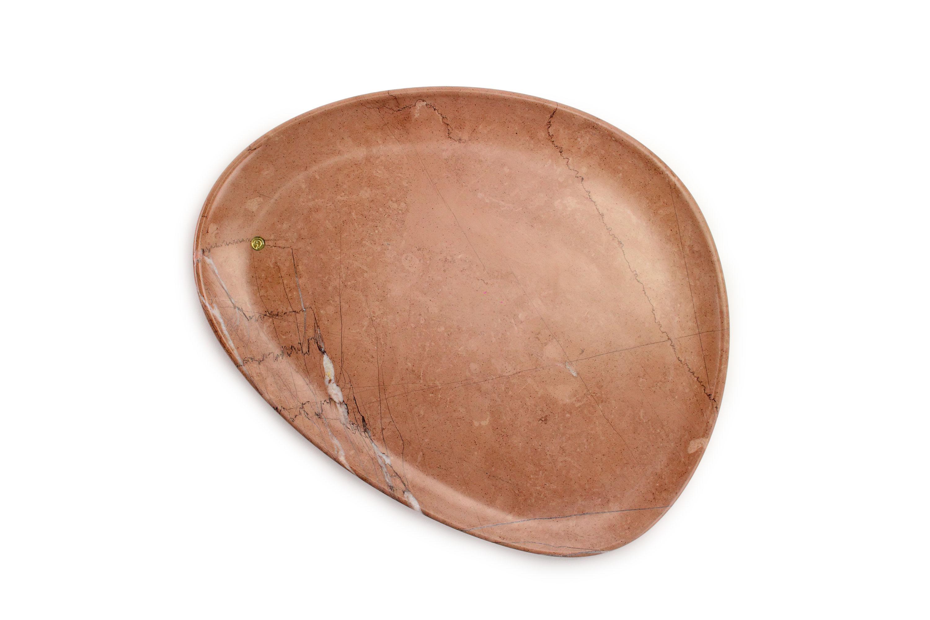 Modern Plate Platter Tableware Pink Assisi Stone Collectible Design Italy Hand-carved