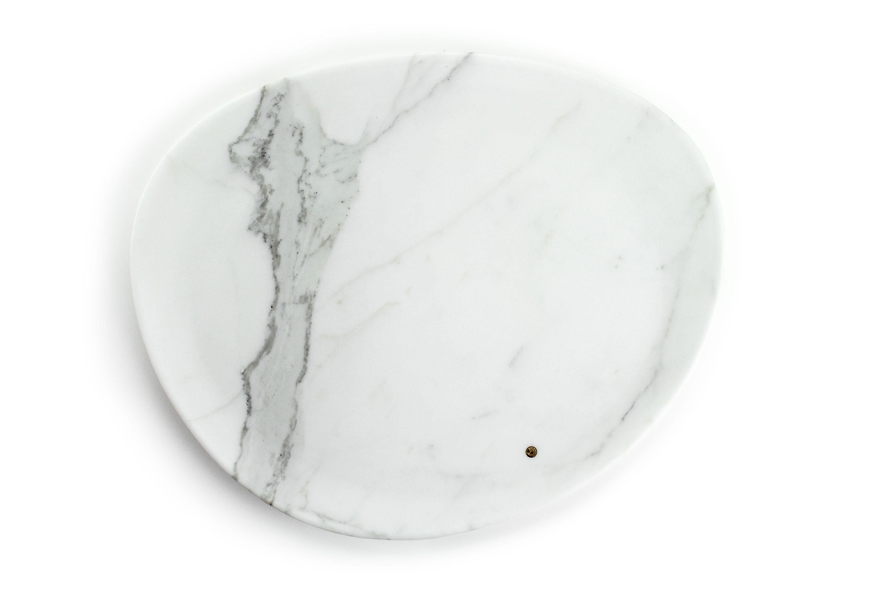 Hand carved presentation plate from Statuary marble. Multiple use as plates, platters and placers. 
The precious white Statuary marble has always been the one preferred by sculptors and artists for their artworks. Known throughout the world, this