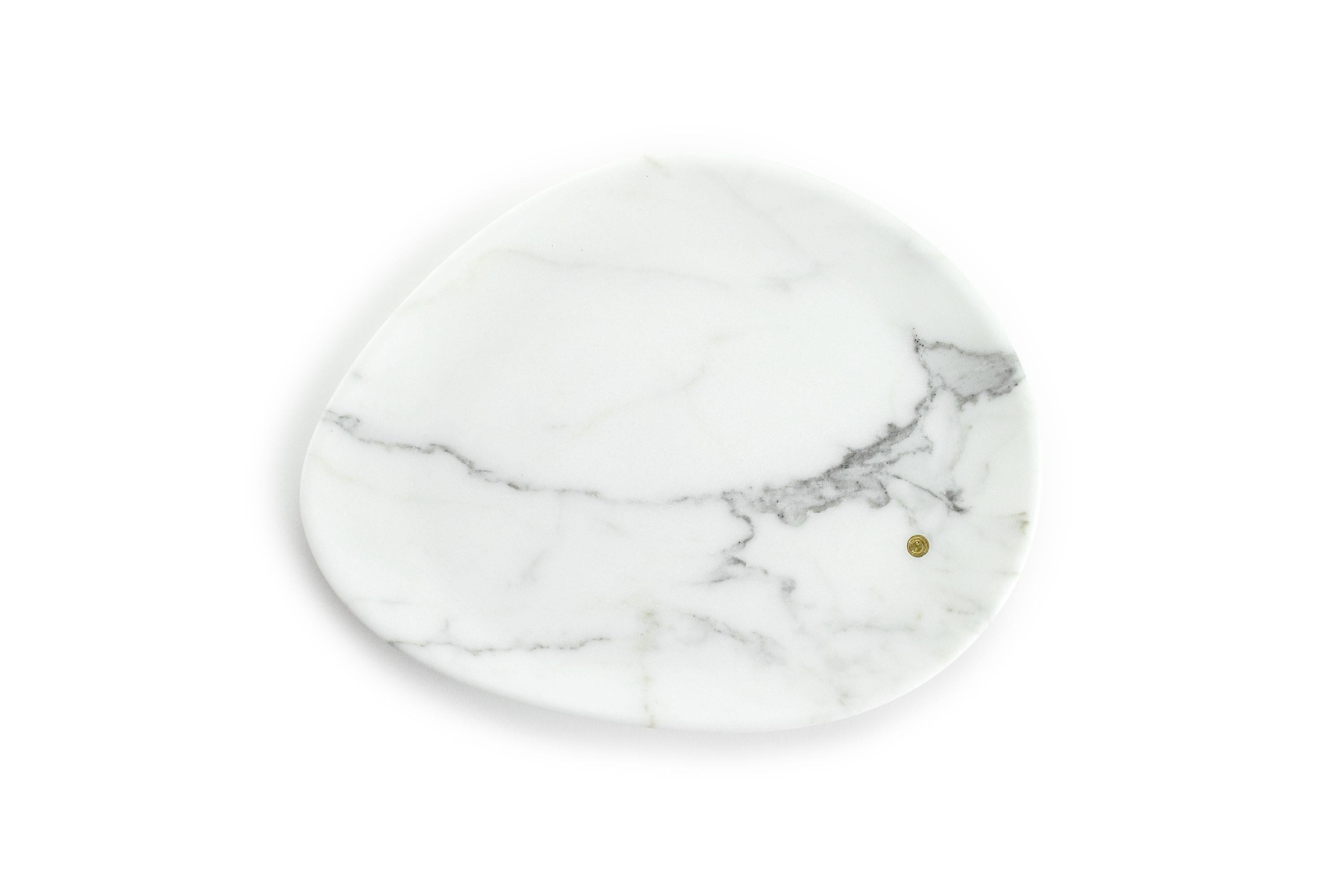 Moderno Piatto da portata Servito Bianco Statuario in Marmo da Collezione Design Italia Servizio da Tavola in vendita