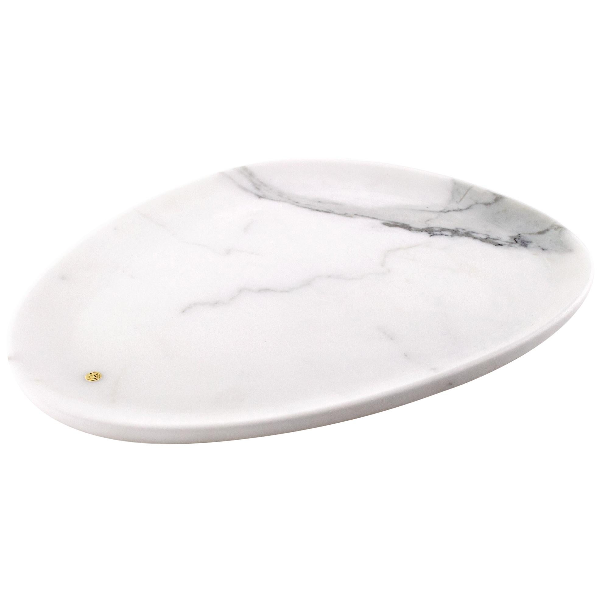 Piatto da portata Tavola Bianco Statuario Marmo da Collezione Design Italia Fatto a mano