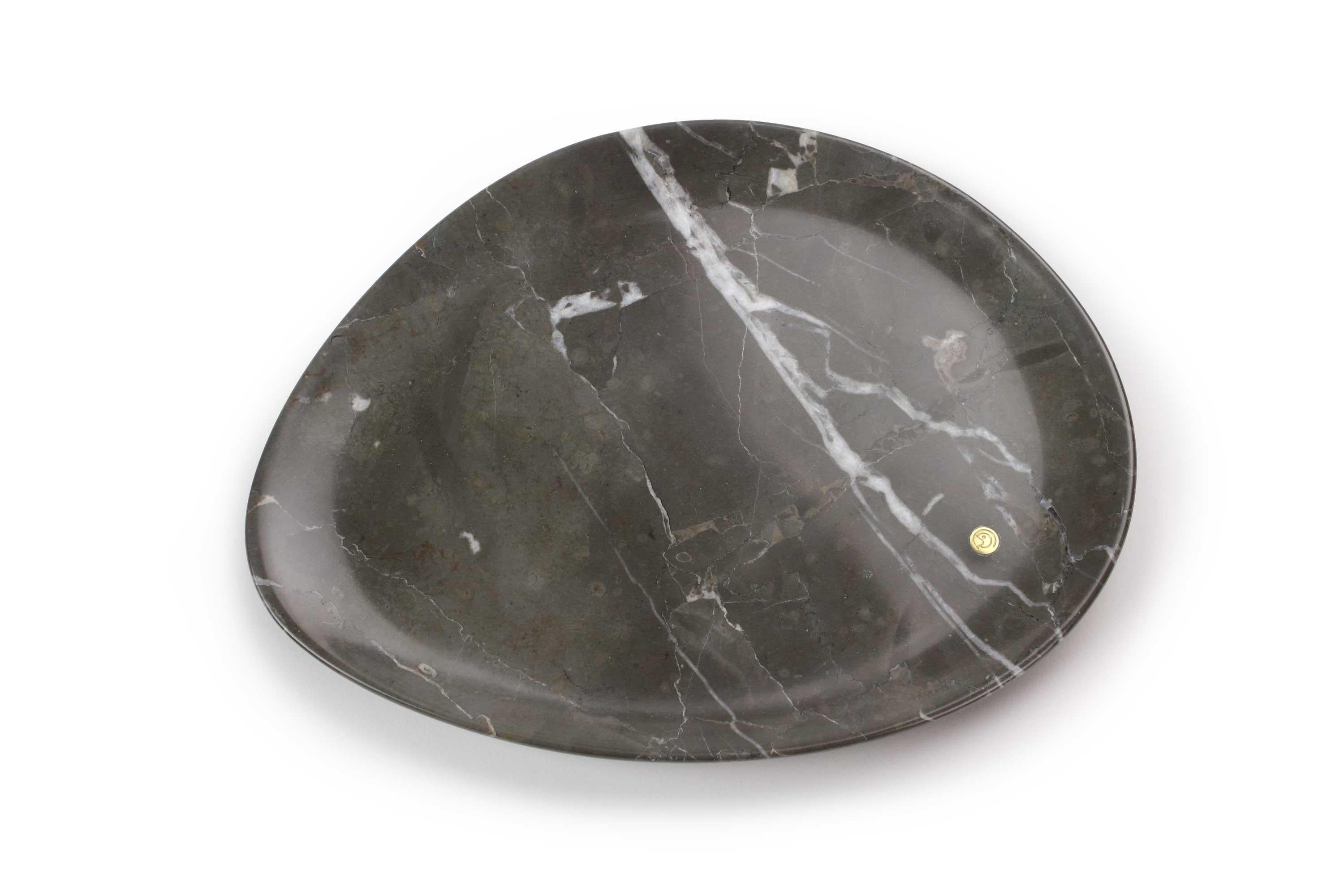 Hand carved presentation plate from Imperial grey marble. Multiple use as plates, platters and placers. 

Dimensions: Small L 24, W 20, H 1.8 cm, also available: Medium L 30, W 28, H 1.8 cm, big L 36, W 35, H 1.8 cm.
Available in different marbles,