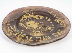 Plate in Brown Colored Glass Paste by Daum and Dali, Signed, 20th Century.