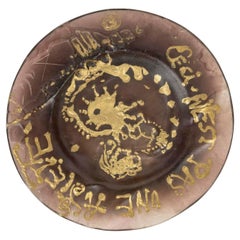 Plate in Brown Colored Glass Paste by Daum and Dali, Signed, 20th Century.