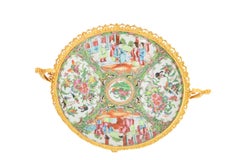 Plate in Canton porcelain and bronze plate, circa 1880