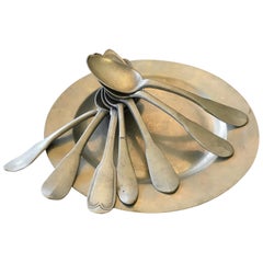 Antique Plate London in Pewter, 19th Century Plus 7 Spoons Puter
