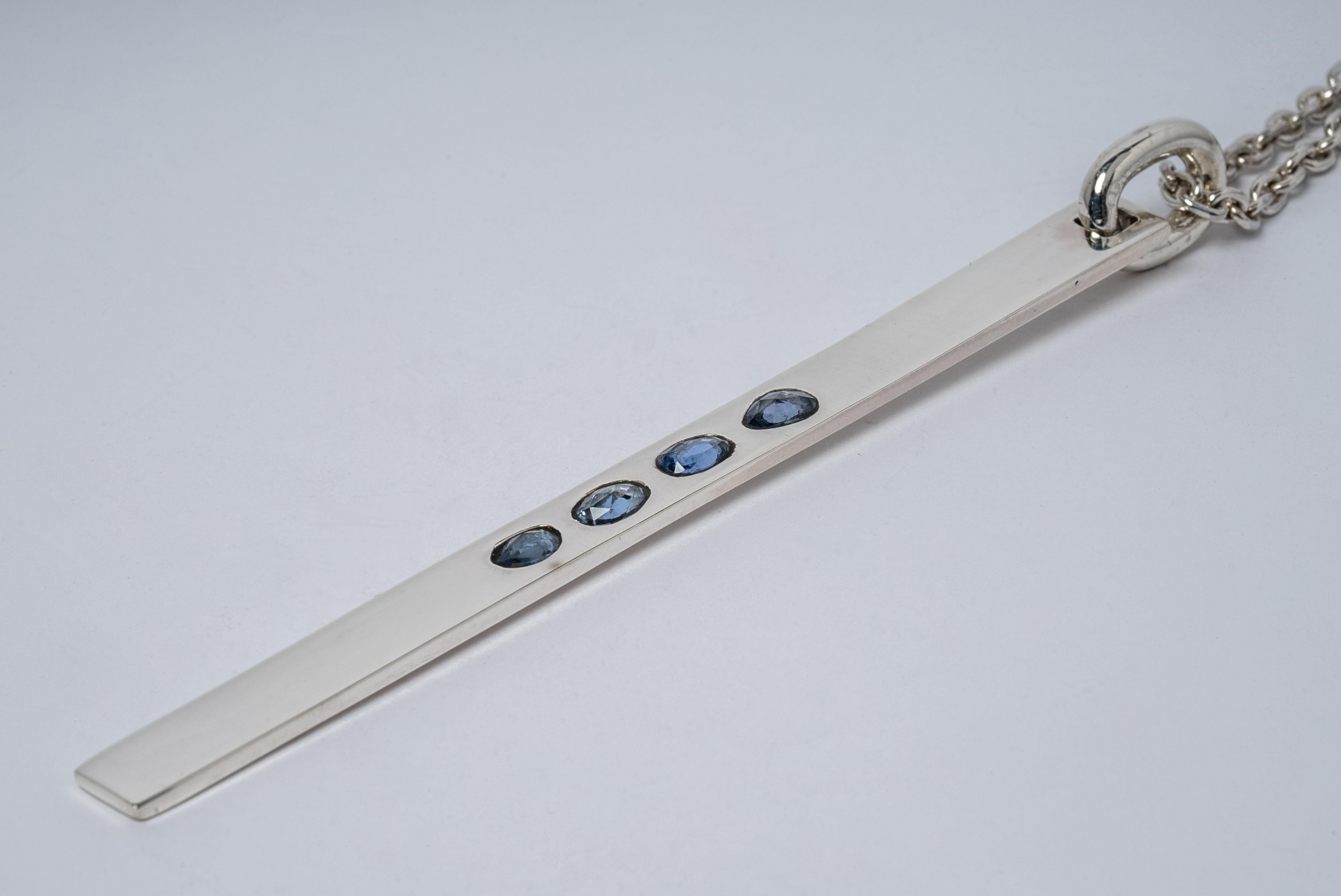 Rose Cut Plate Necklace (1.6 CT, 4 Blue Sapphire Faceted Slab, Half, PA+SAF) For Sale