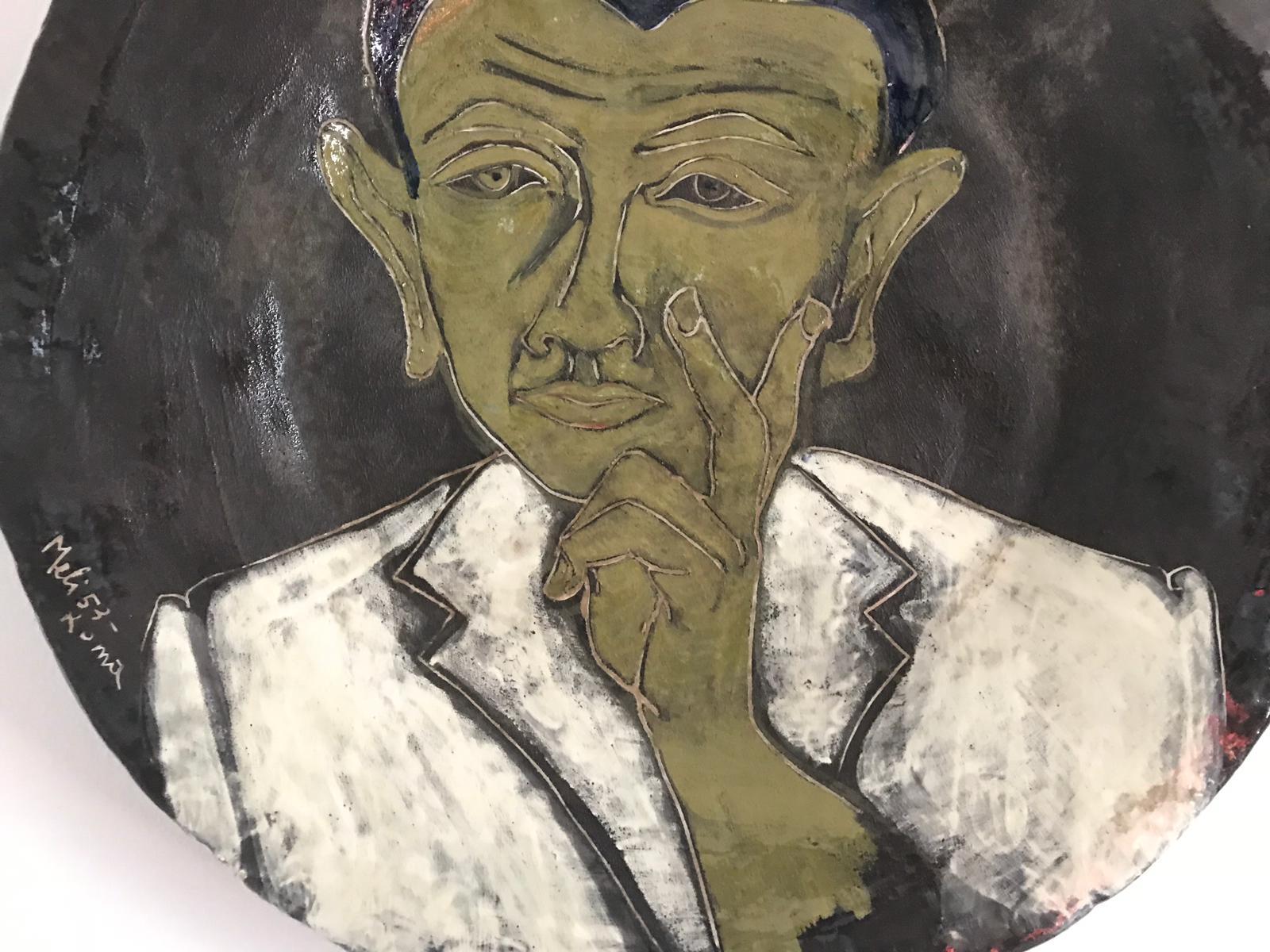 Enameled Plate of Salvatore Meli, Self Portrait, Italy, 1960