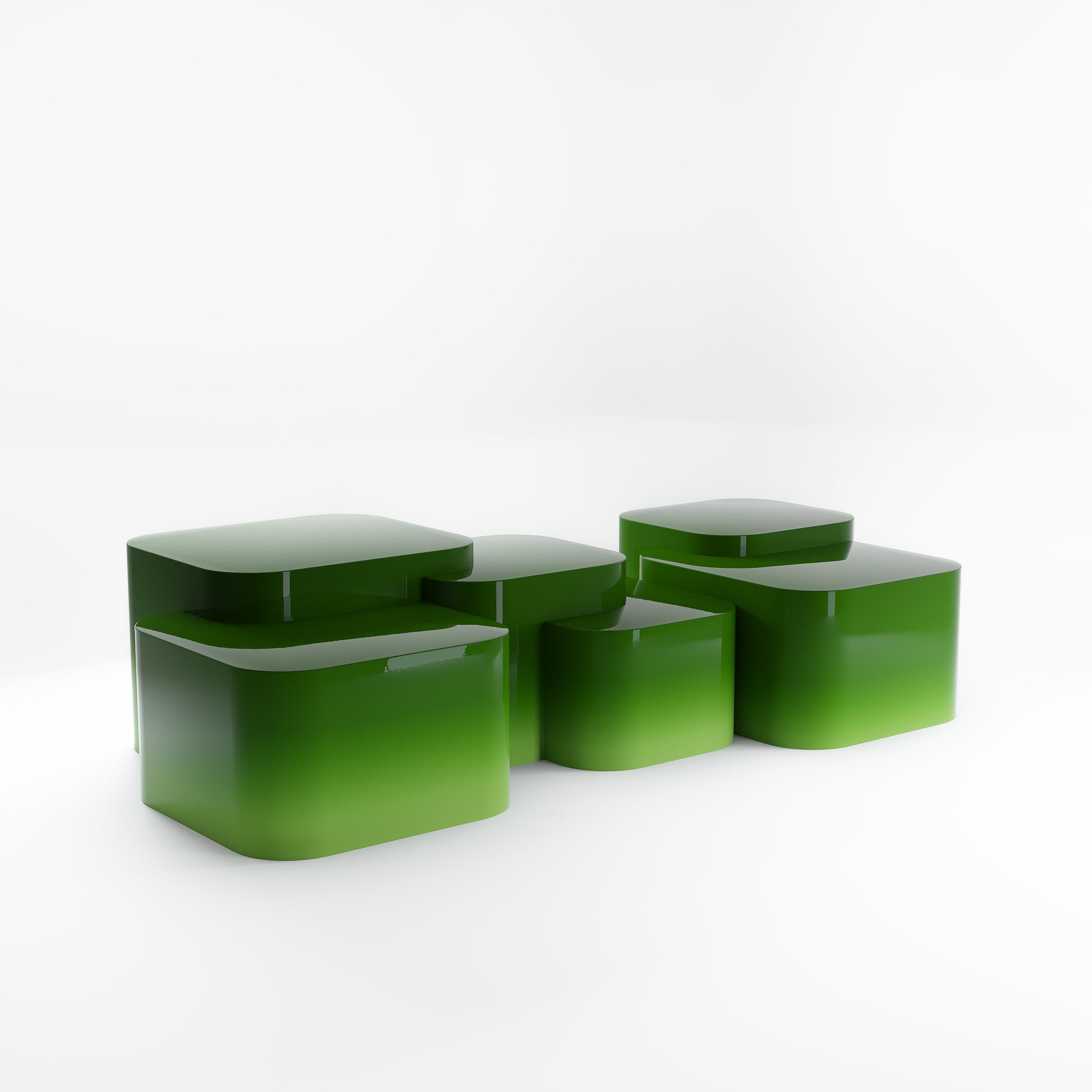 Modern Platea Green Horizon – Coffee Table in Hand-Polished High-Gloss Gradient Lacquer For Sale