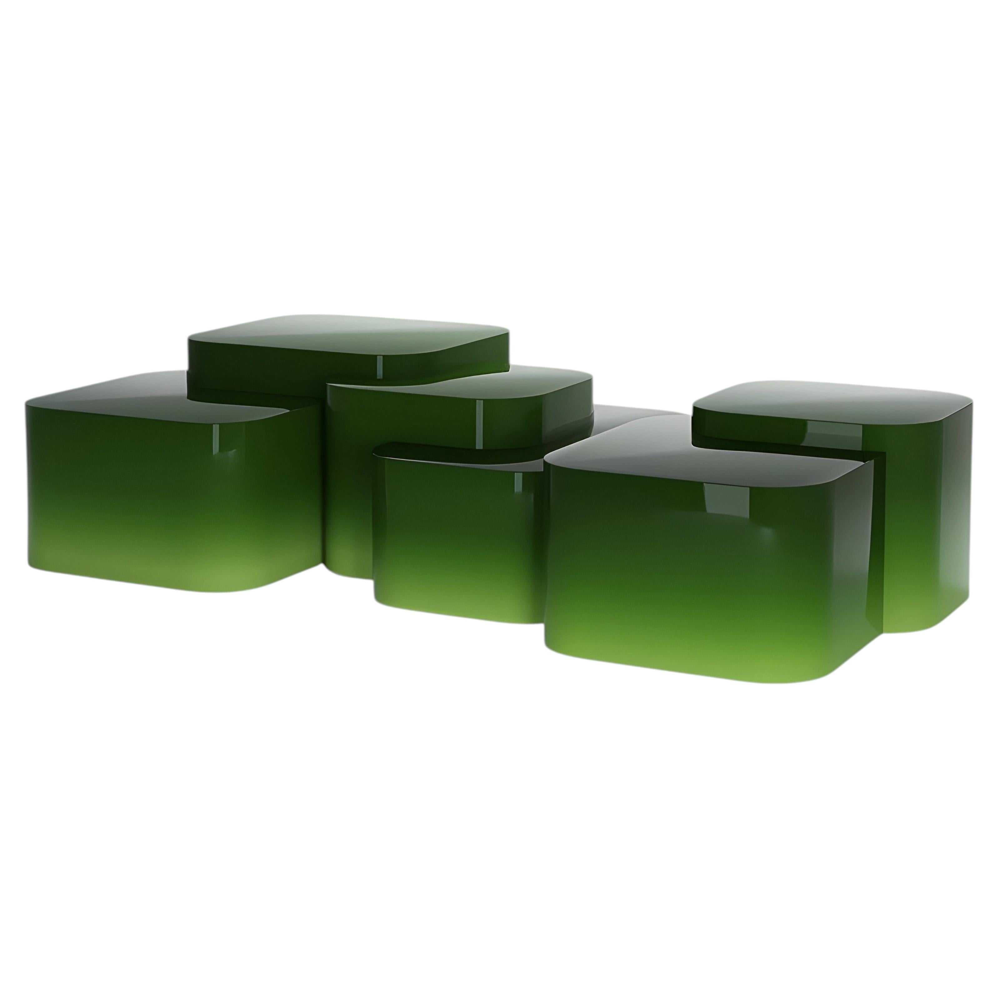 Platea Green Horizon – Coffee Table in Hand-Polished High-Gloss Gradient Lacquer For Sale