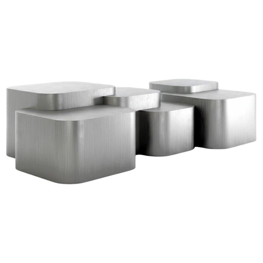 Platea Metalica – Architectural Coffee Table in Brushed Inox By Sidani Design For Sale