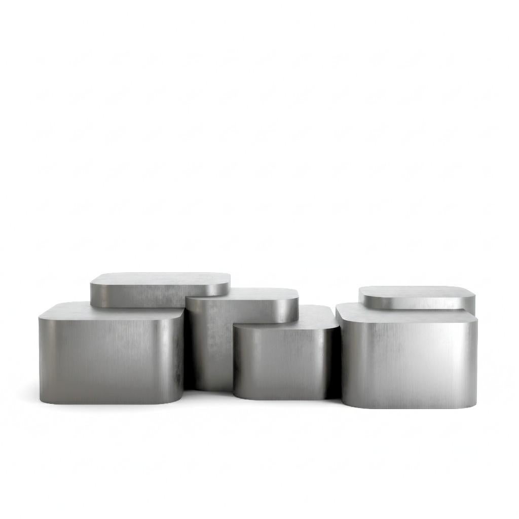 Hand-Crafted Platea Metalica – Architectural Coffee Table in Brushed Brass By Sidani Design For Sale