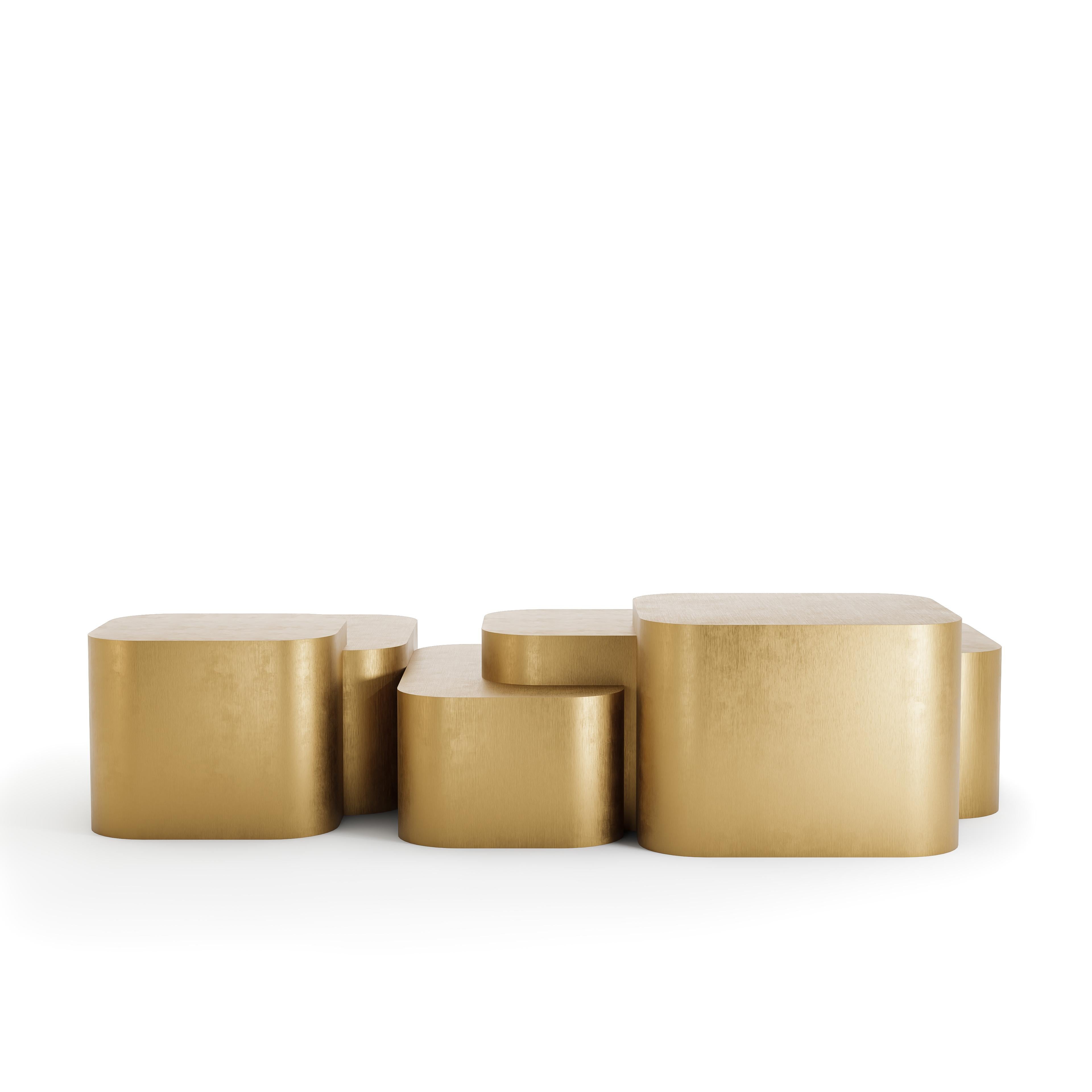 Moderne Platea Metalica – Coffee Table in Brushed Brass Finish en vente