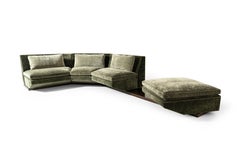 PLATEA Modular Angular Composition of Green Velvet Sofa and Revolving Pouf