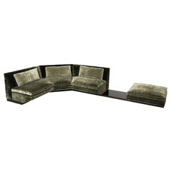 Platea Modular L-Shaped Green Velvet with Pouf Sofa by Storagemilano