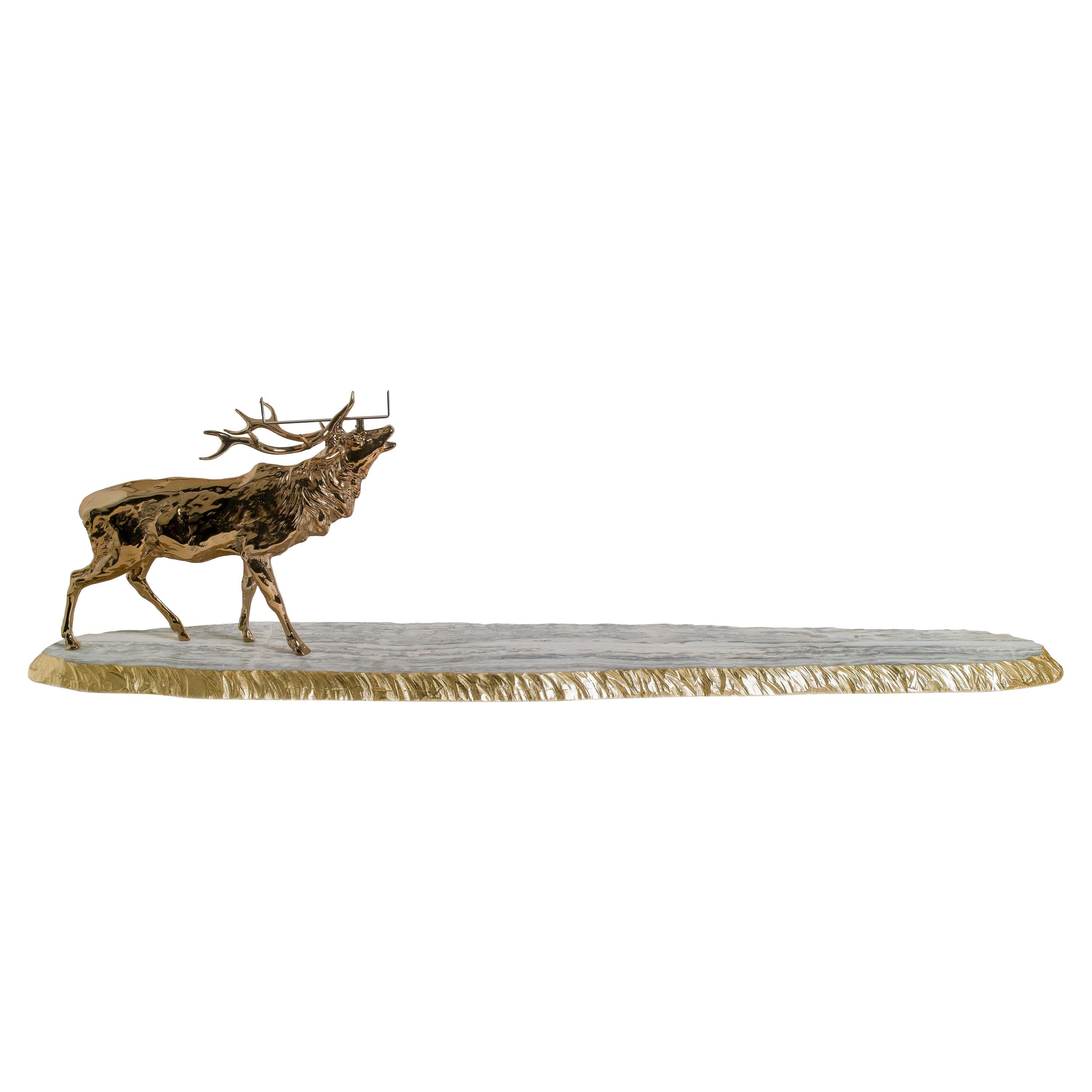 Plateau, Centerpiece with Marble's Tongue and Deer Sculpture For Sale