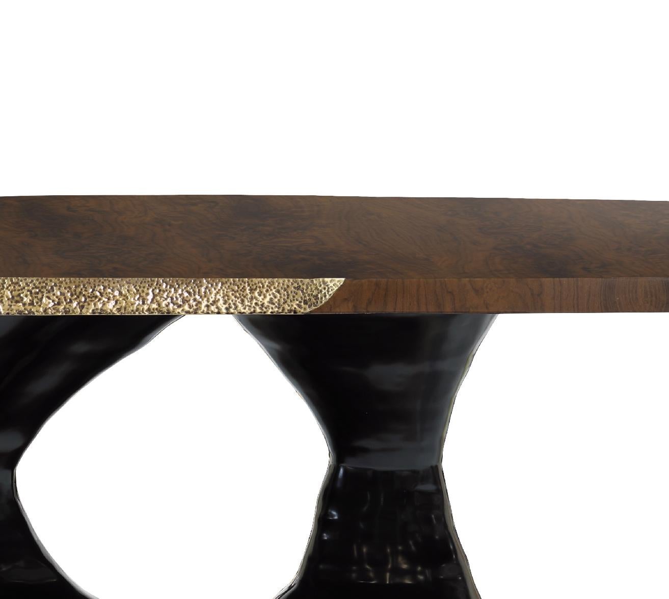 Art Deco Plateau Dining Table with Walnut Tabletop and Lacquer Base by Brabbu For Sale