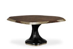 Plateau II Wood Dining Table with Brass Matte Table Top by Brabbu