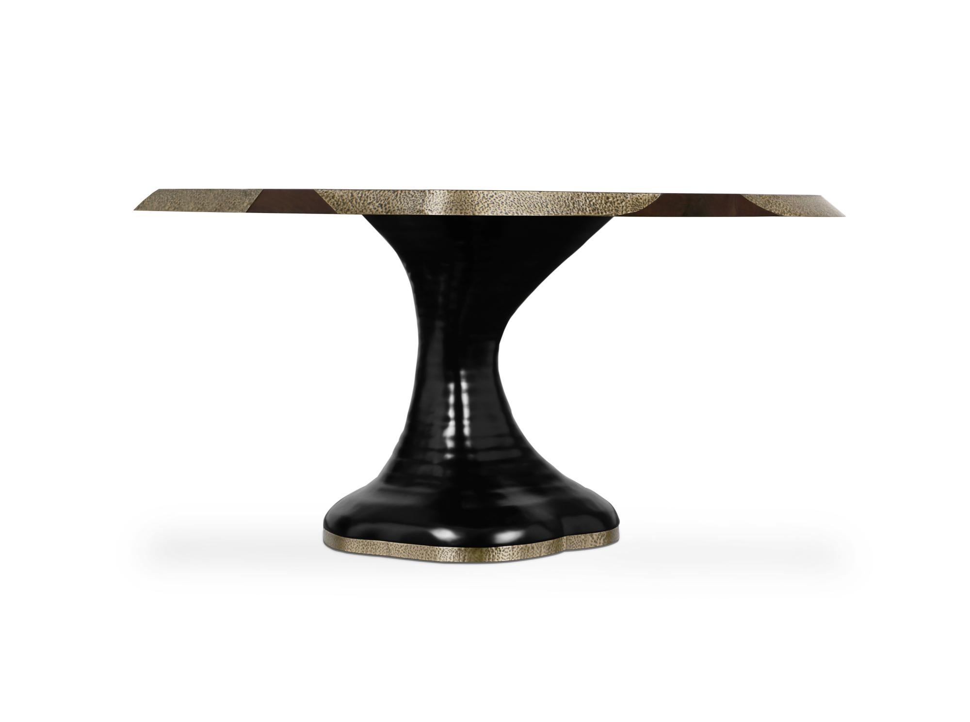 Modern Plateau II Wood Dining Table with Brass Matte Table Top by Brabbu For Sale