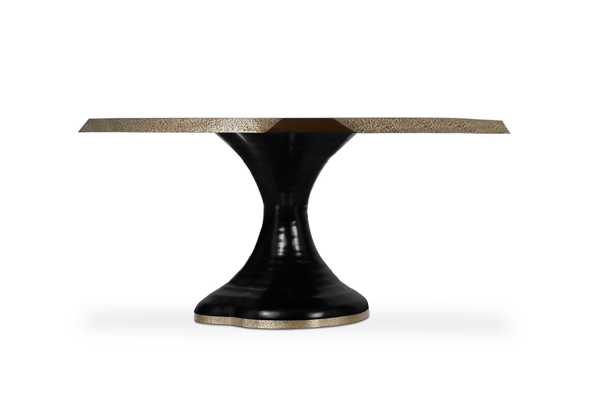 Portuguese Plateau II Wood Dining Table with Brass Matte Table Top by Brabbu For Sale