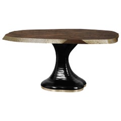 Plateau II Wood Dining Table with Brass Matte Table Top by Brabbu