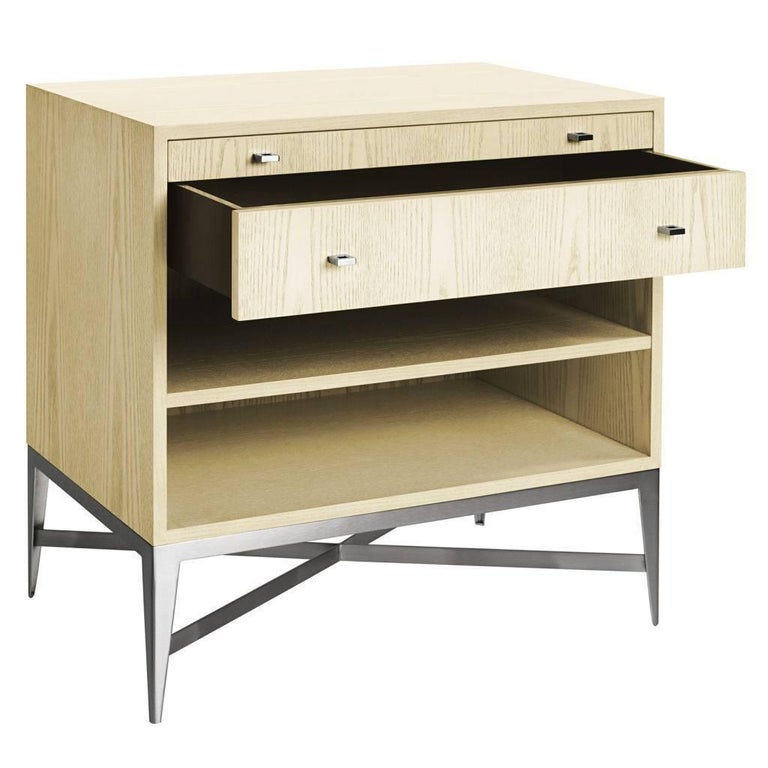 Plateau Nightstand In Light Wood With Brushed Metal Base By Powell Bonnell