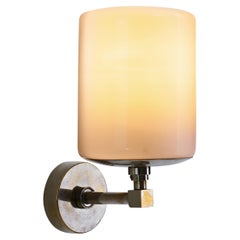 Vintage Plated Brass and Opal White Glass Wall Lamp by Paavo Tynell, Finland ca 1940s