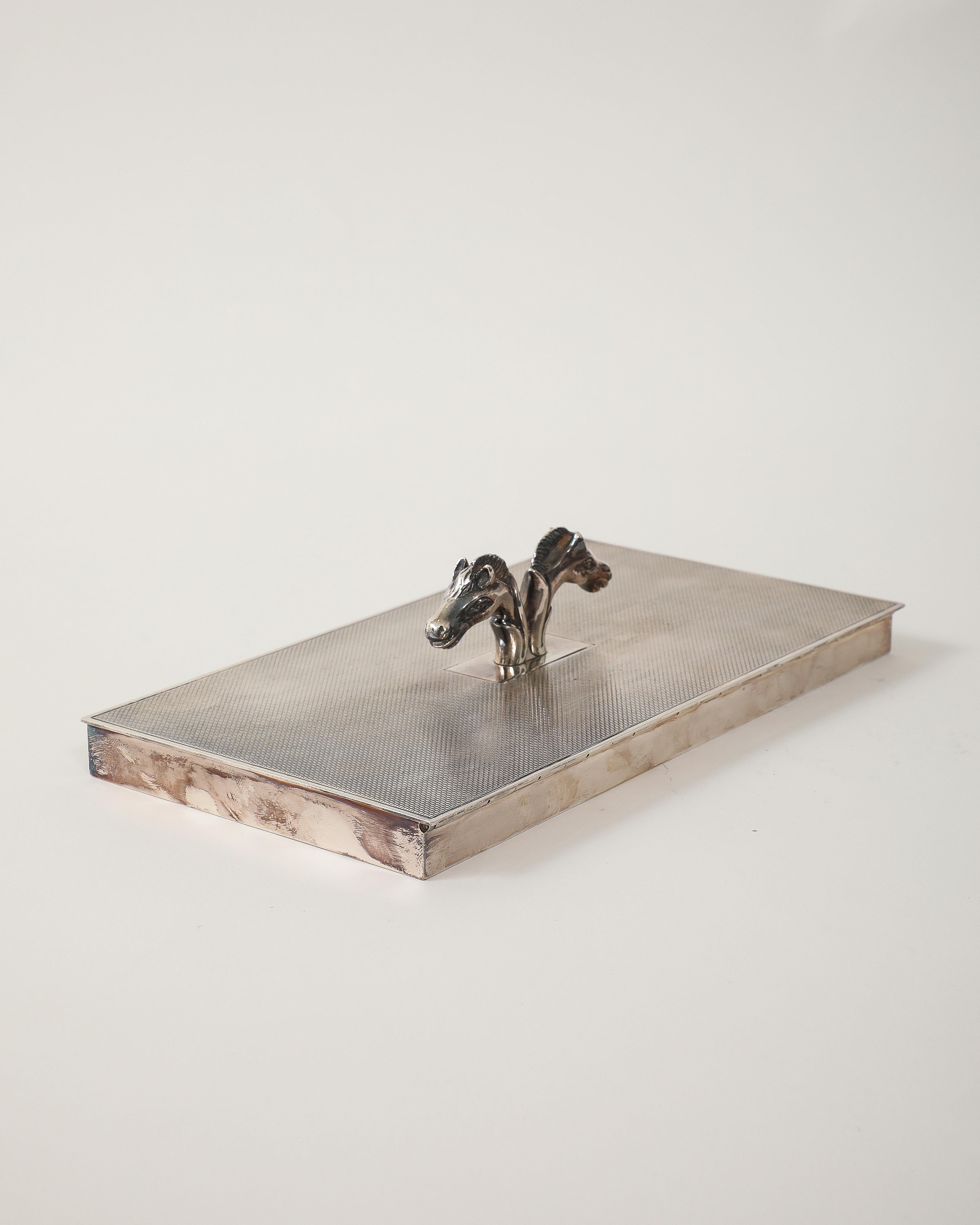 Plated Silver Box with Double Head Decoration by Hermes, Italy, c. 1955 in vendita 3