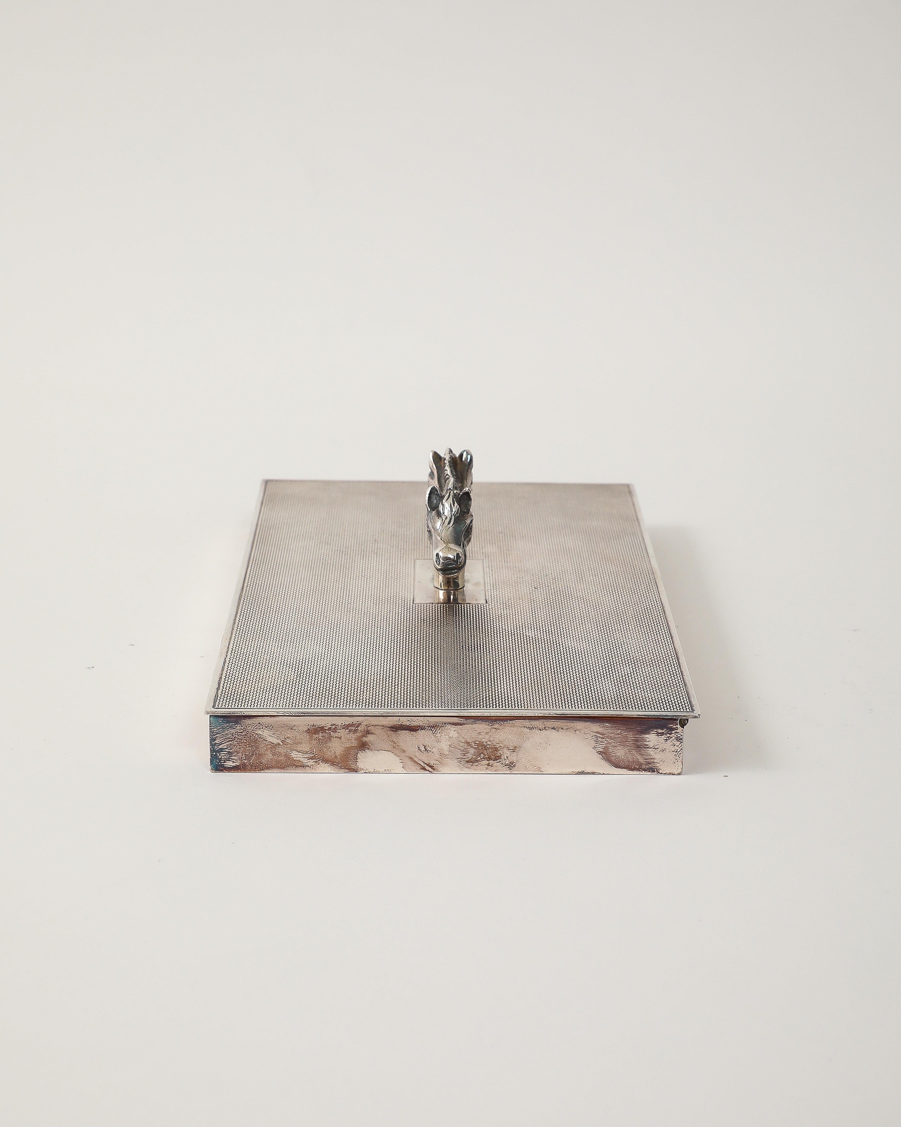 Plated Silver Box with Double Head Decoration by Hermes, Italy, c. 1955 in vendita 4