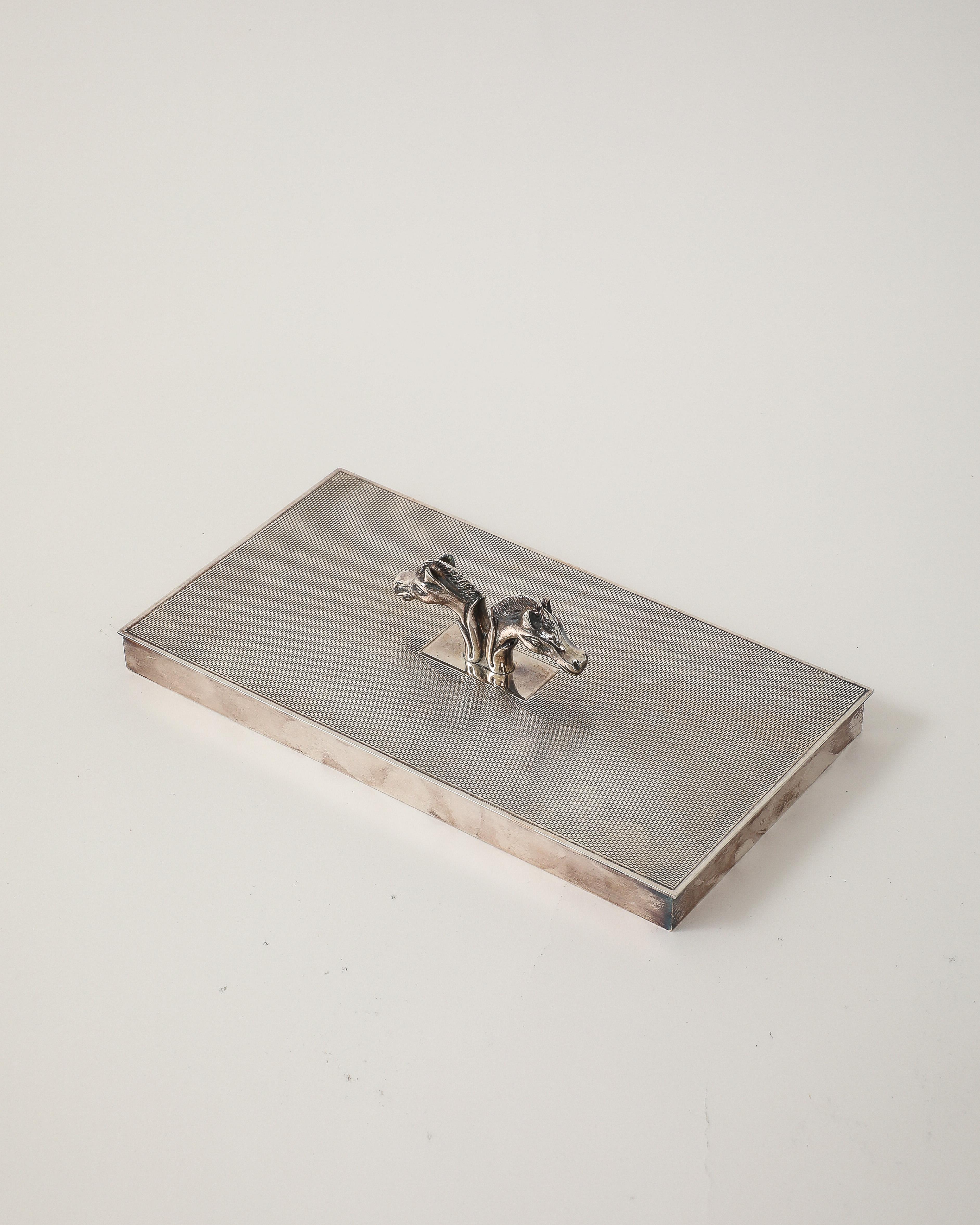 Plated Silver Box with Double Head Decoration by Hermes, Italy, c. 1955 in vendita 5
