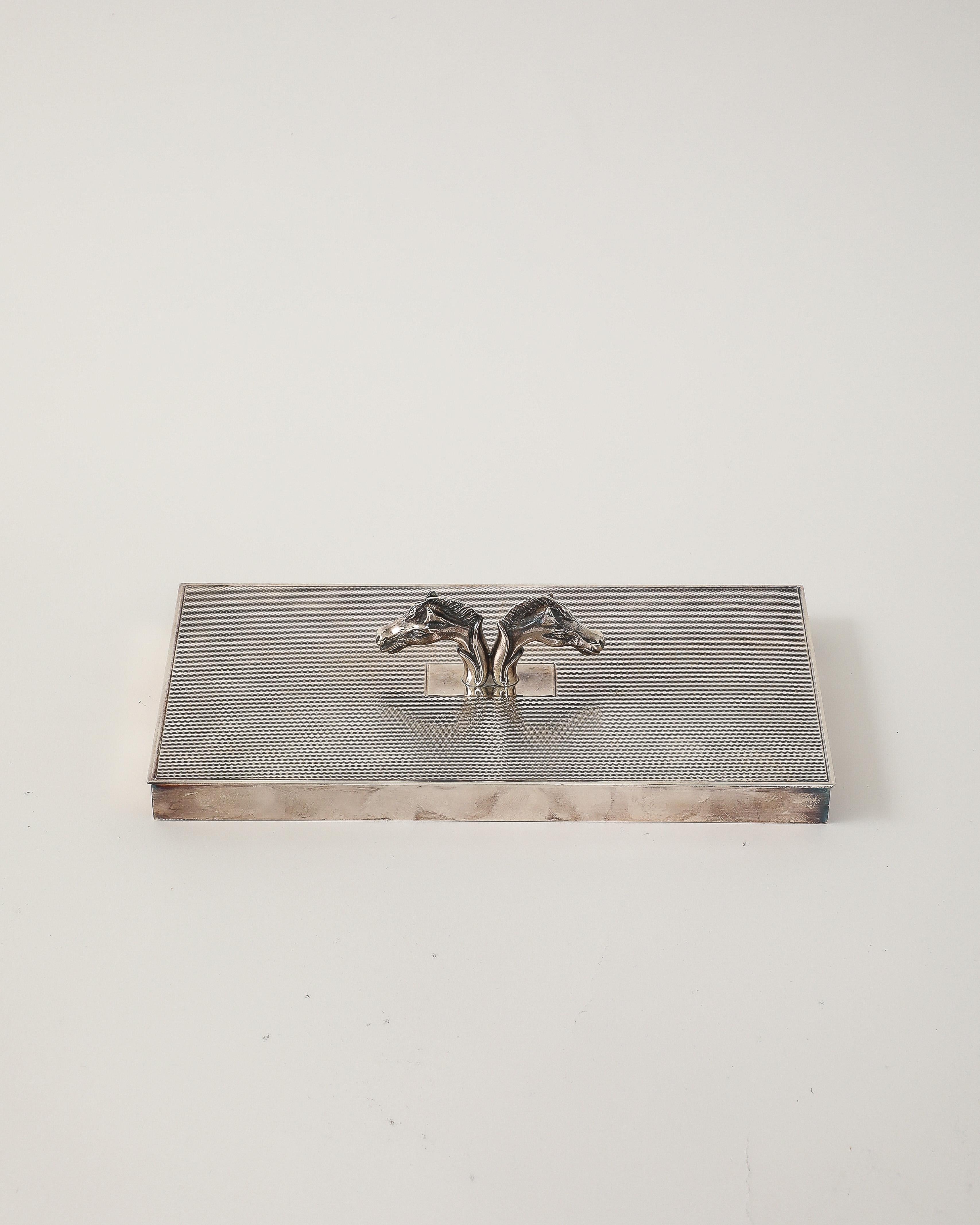 Plated Silver Box with Double Head Decoration by Hermes, Italy, c. 1955 in vendita 6