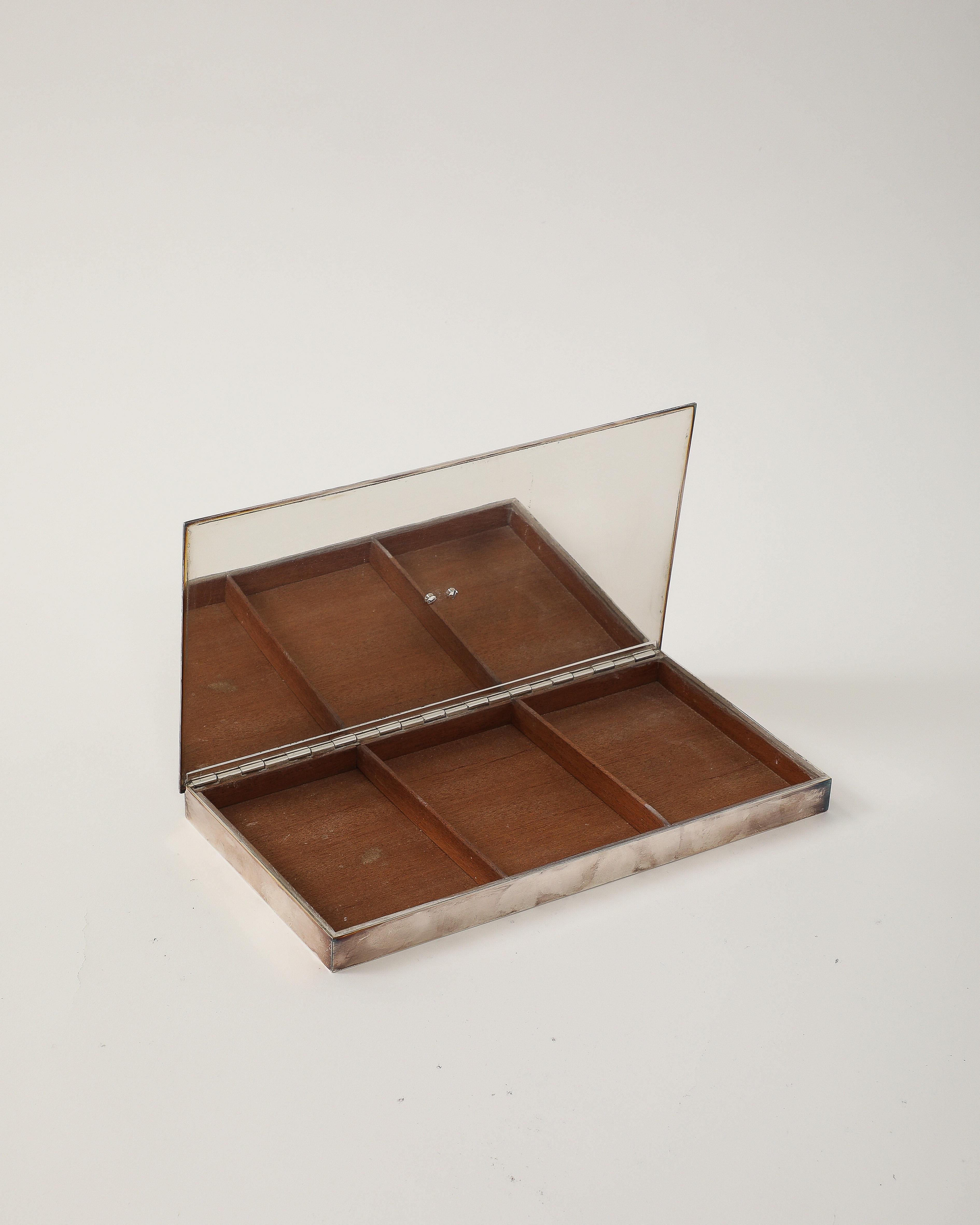 Plated Silver Box with Double Head Decoration by Hermes, Italy, c. 1955 in vendita 7