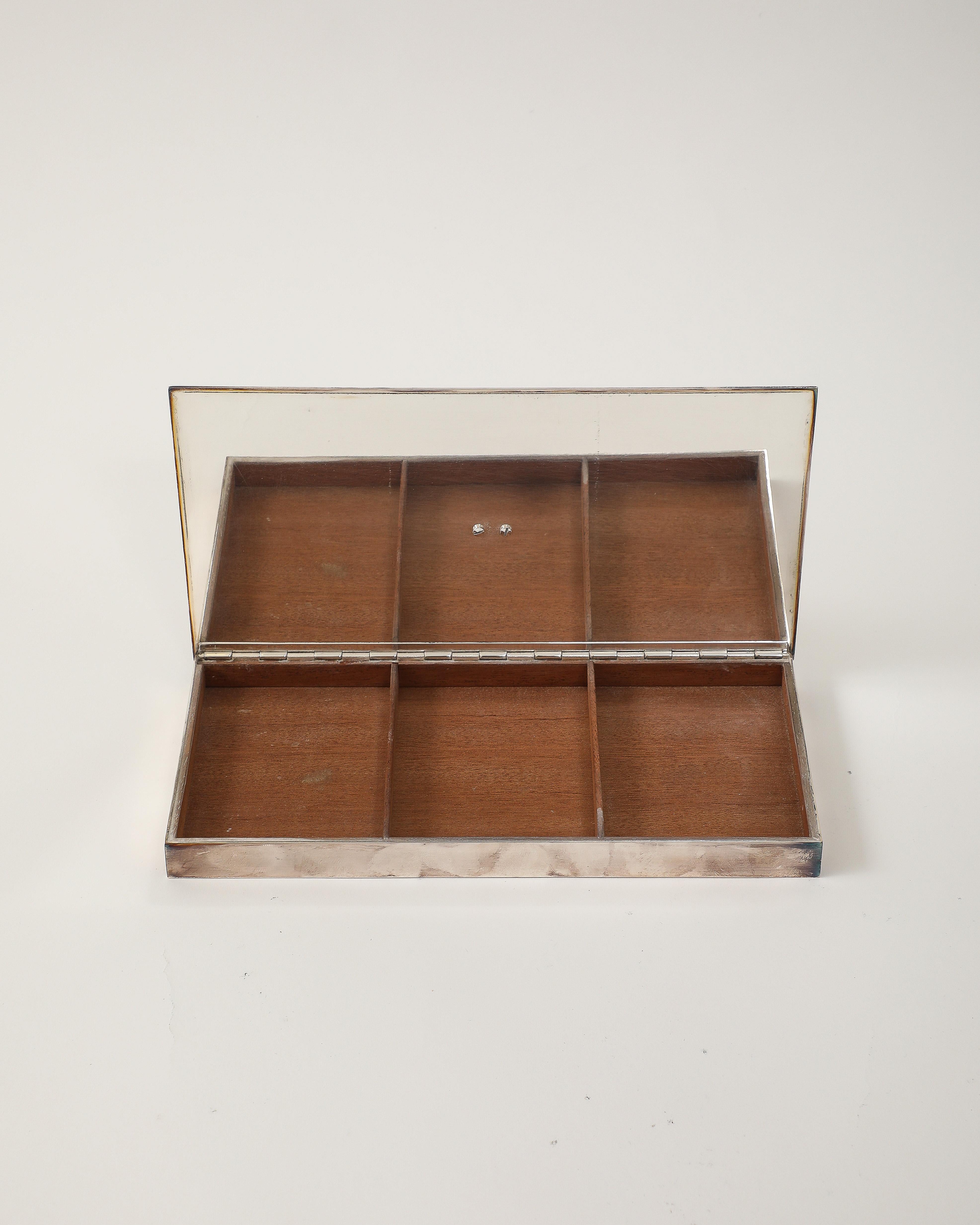 Plated Silver Box with Double Head Decoration by Hermes, Italy, c. 1955 in vendita 8