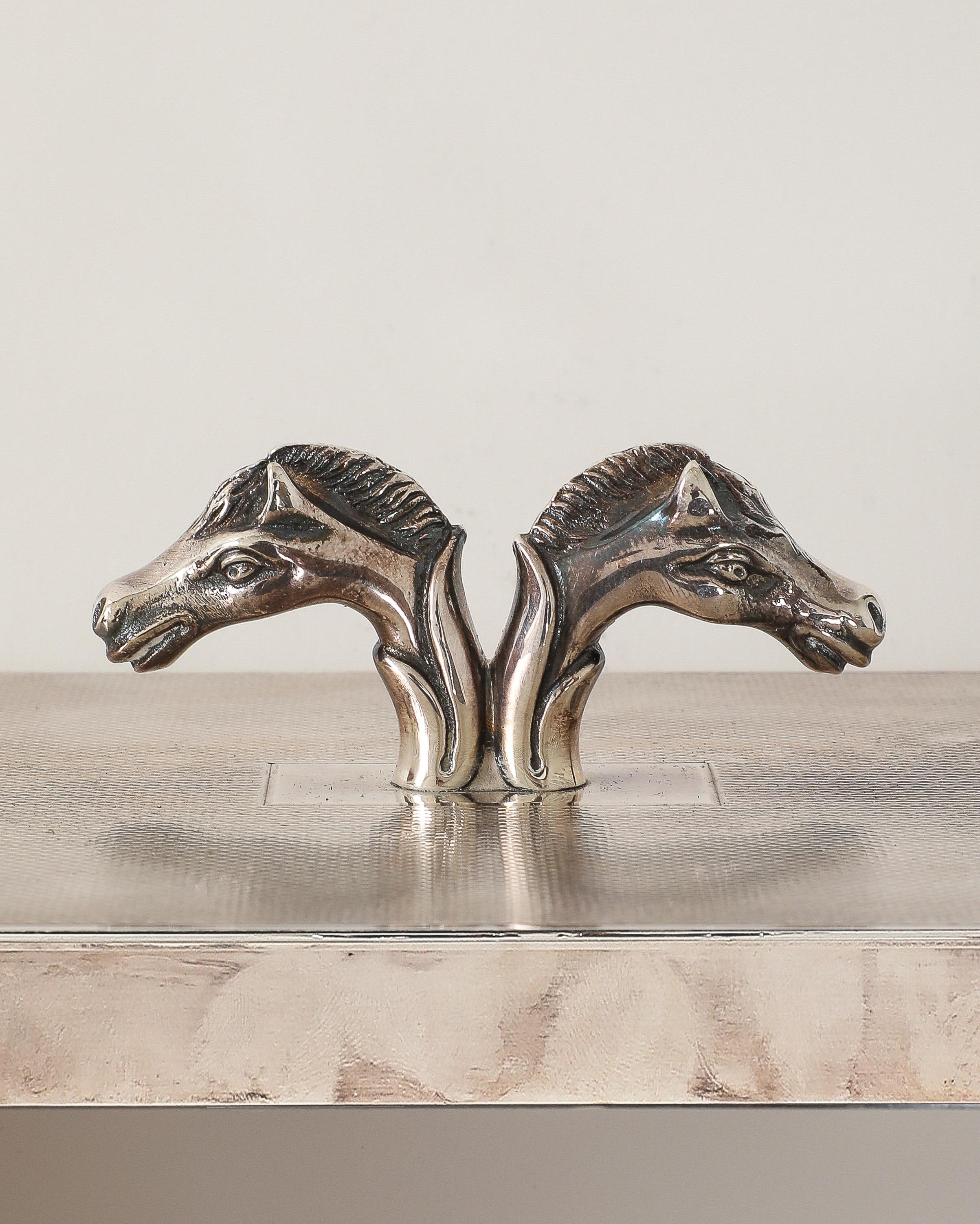 Plated Silver Box with Double Head Decoration by Hermes, Italy, c. 1955 in vendita 10