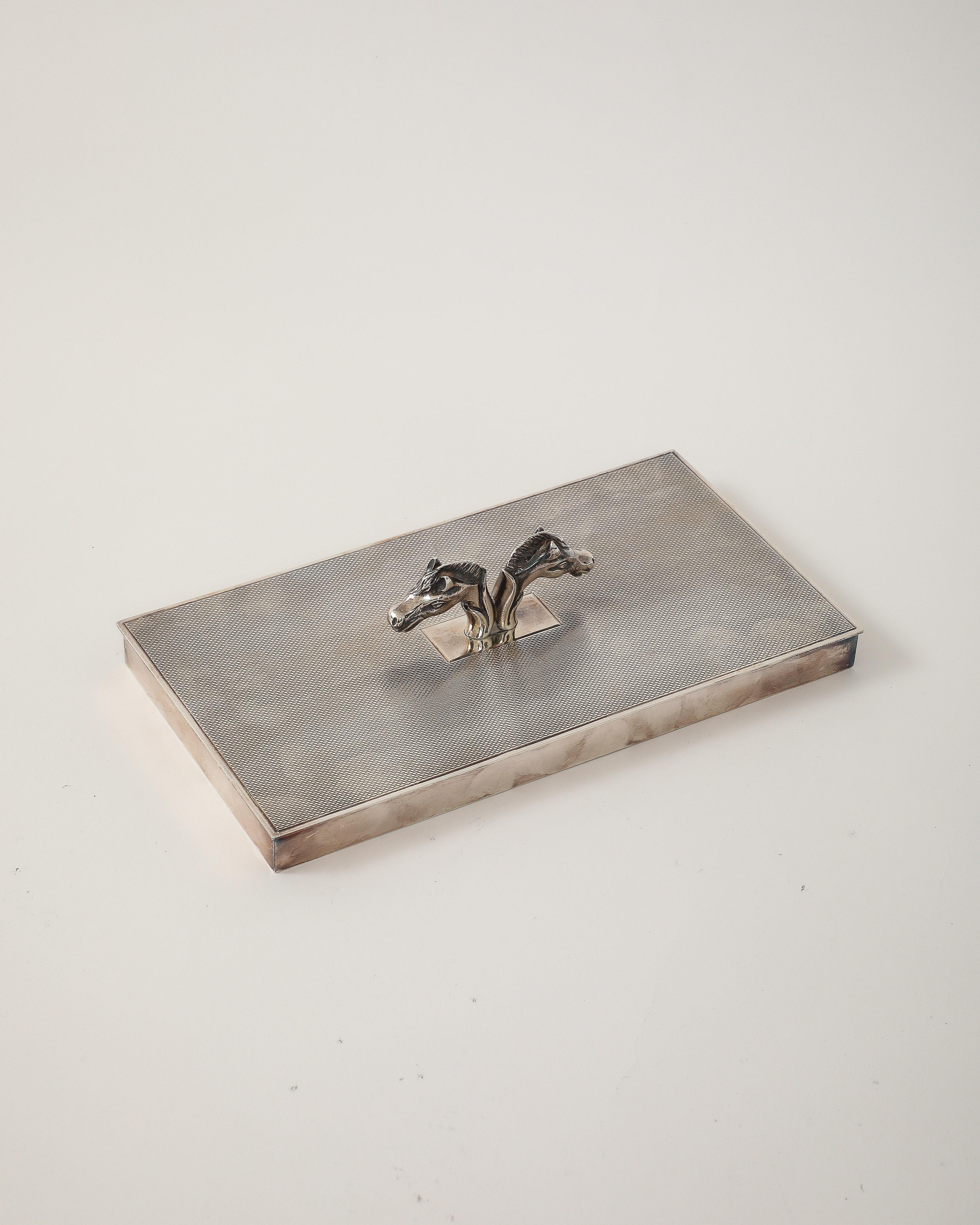 Plated Silver Box with Double Head Decoration by Hermes, Italy, c. 1955 in vendita 12