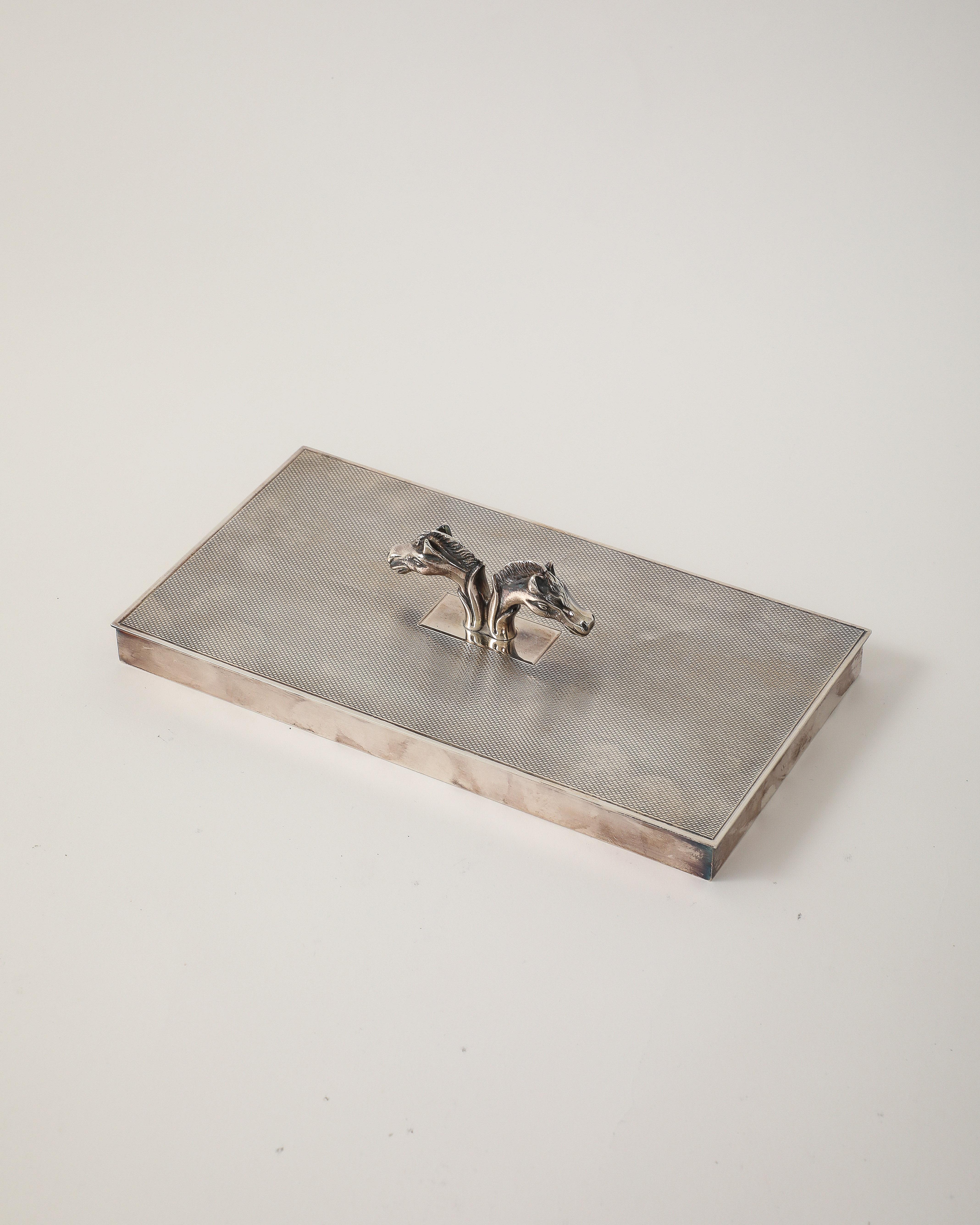 Plated Silver Box with Double Head Decoration by Hermes, Italy, c. 1955 in vendita 13