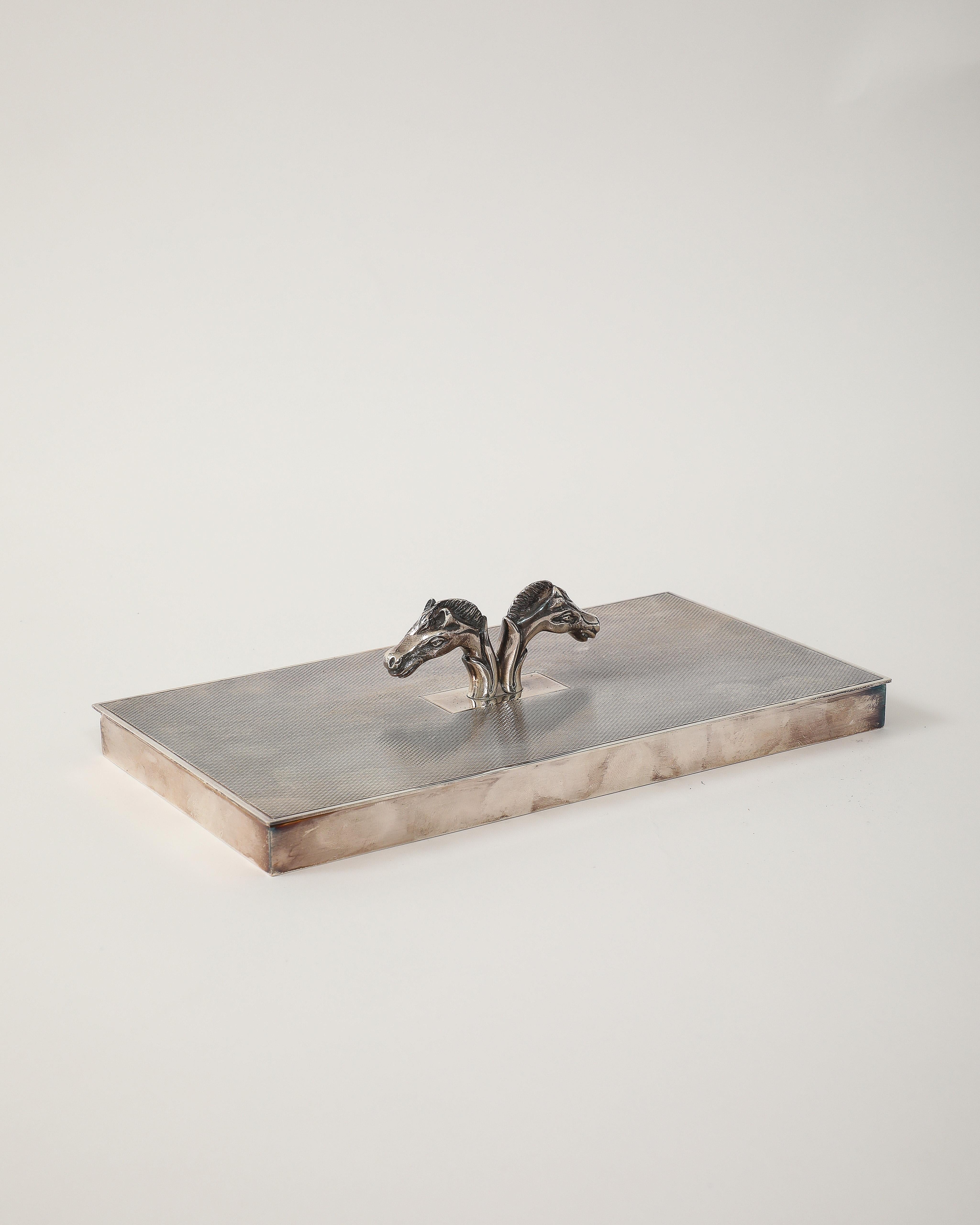 Metà XX secolo Plated Silver Box with Double Head Decoration by Hermes, Italy, c. 1955 in vendita