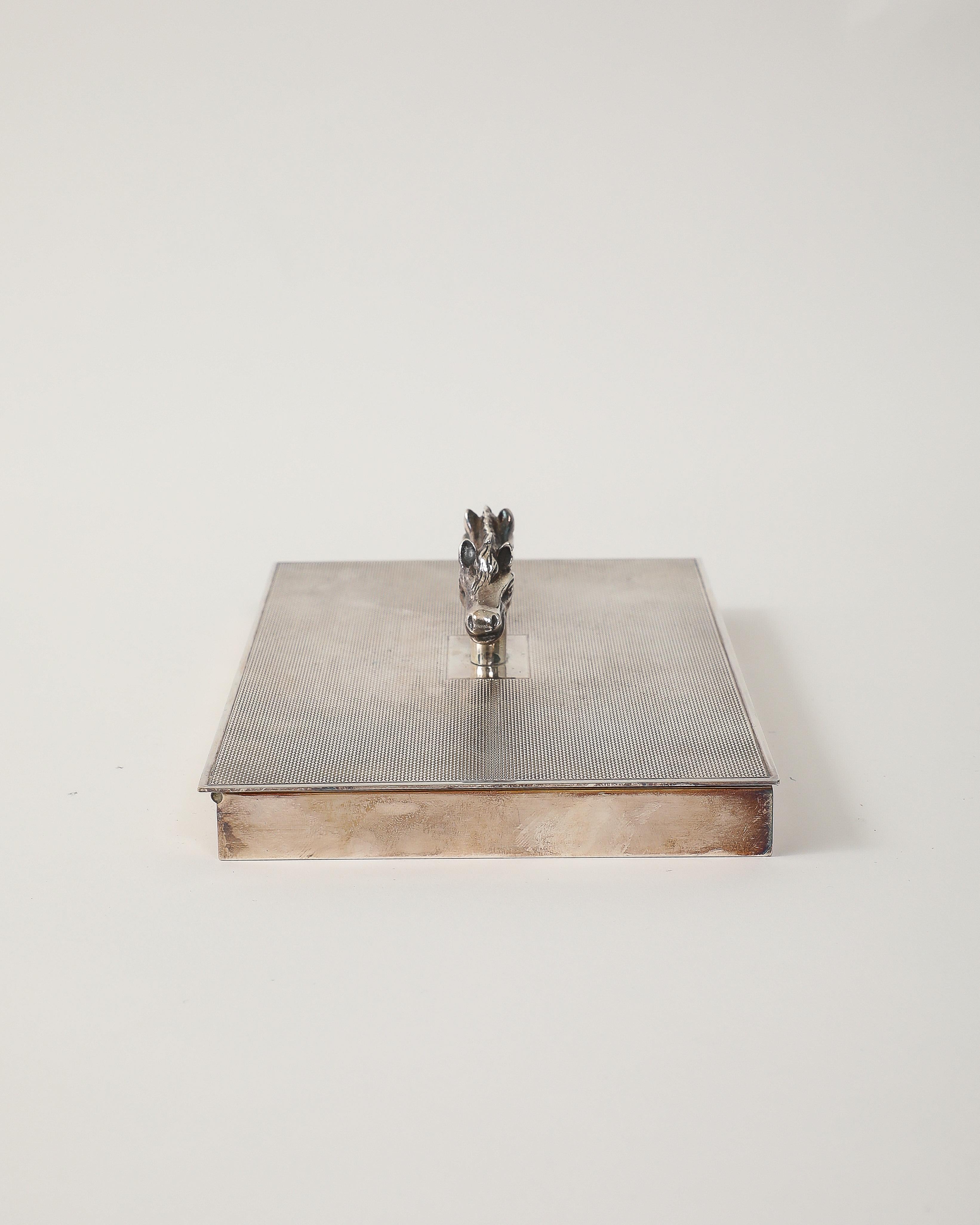 Argento Plated Silver Box with Double Head Decoration by Hermes, Italy, c. 1955 in vendita