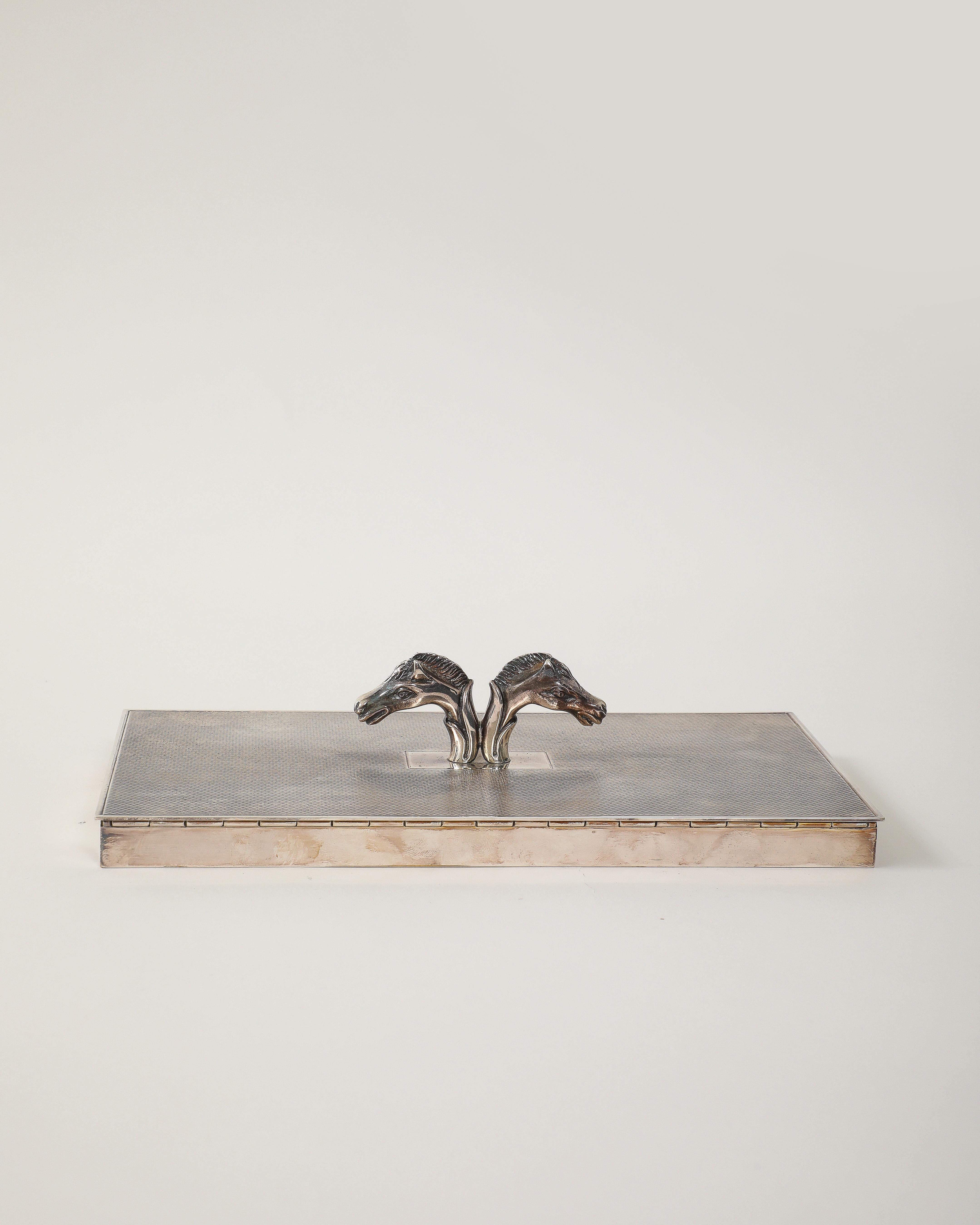 Plated Silver Box with Double Head Decoration by Hermes, Italy, c. 1955 in vendita 2