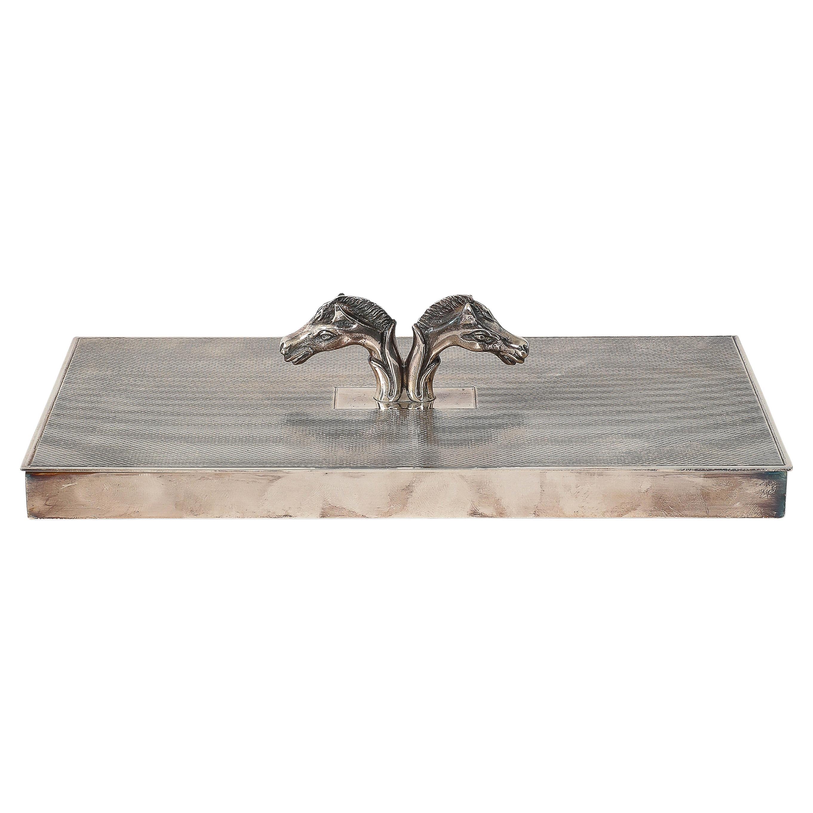 Plated Silver Box with Double Head Decoration by Hermes, Italy, c. 1955